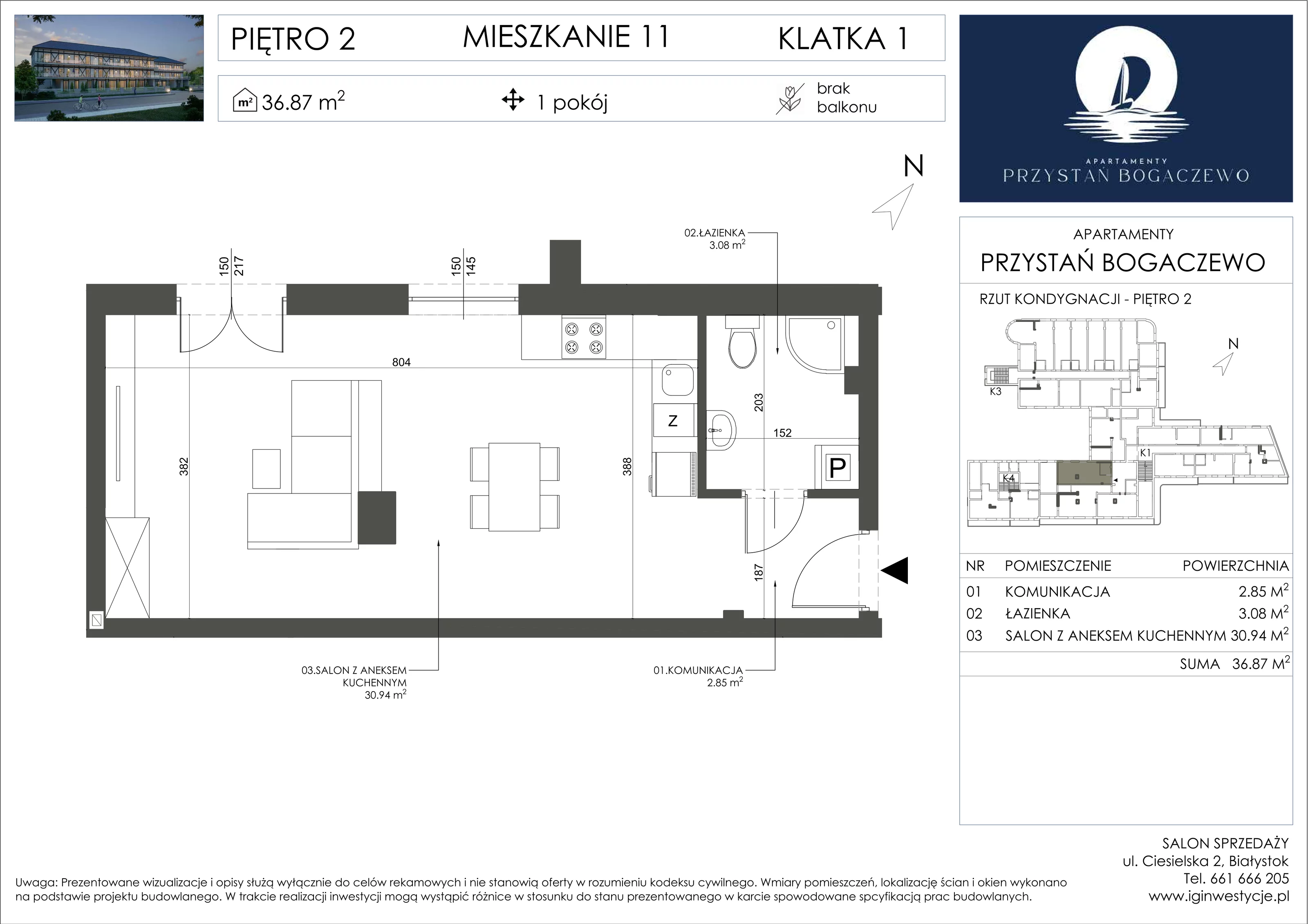 1 pokój, apartament 36,87 m², piętro 2, oferta nr 11, Przystań Bogaczewo, Bogaczewo, ul. Bogaczewo 33a