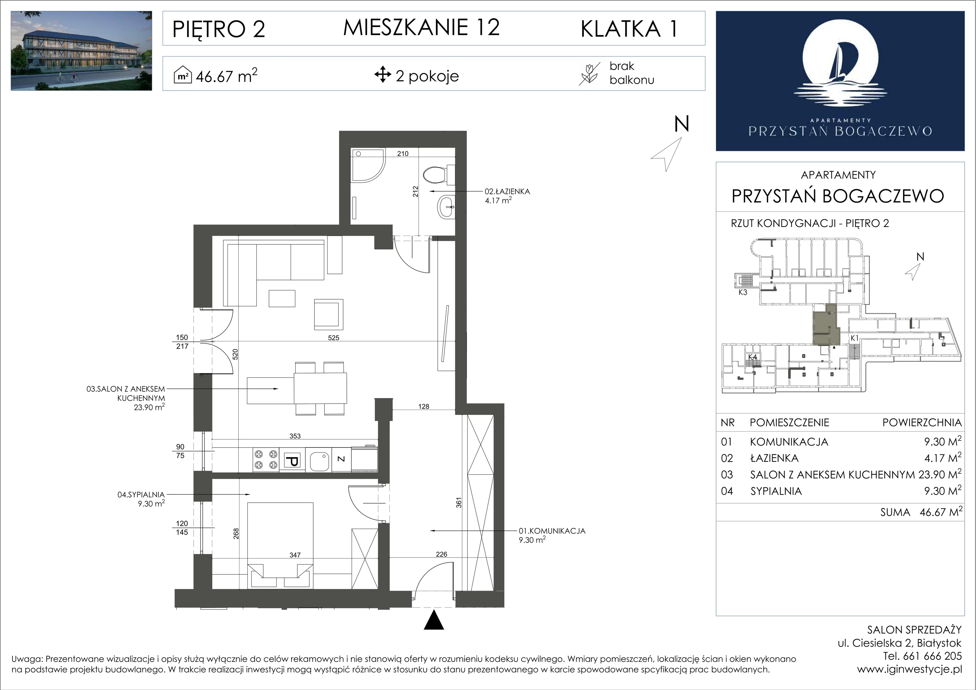 2 pokoje, apartament 46,67 m², piętro 2, oferta nr 12, Przystań Bogaczewo, Bogaczewo, ul. Bogaczewo 33a