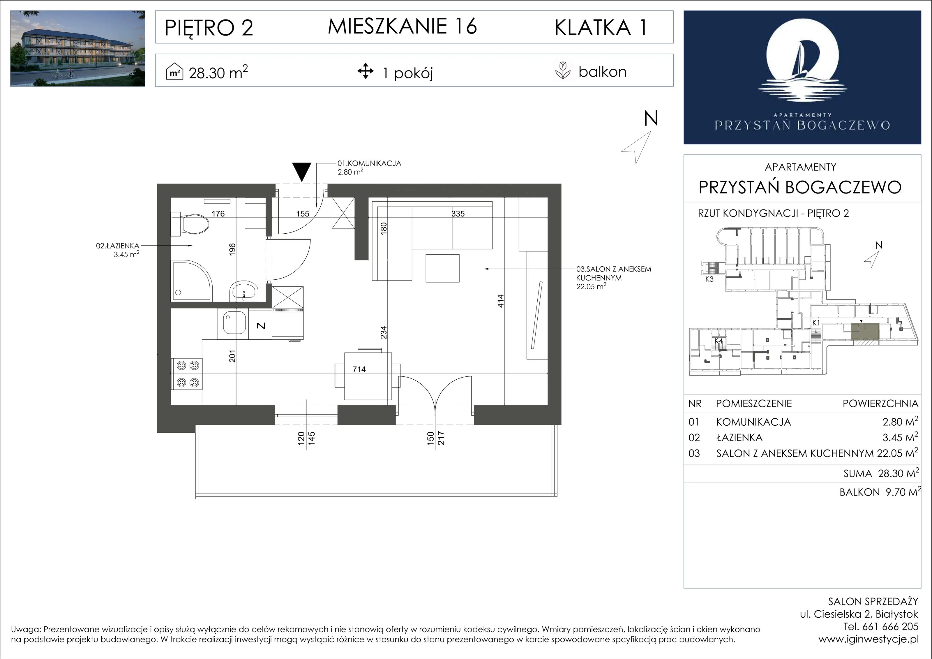 1 pokój, apartament 28,30 m², piętro 2, oferta nr 16, Przystań Bogaczewo, Bogaczewo, ul. Bogaczewo 33a