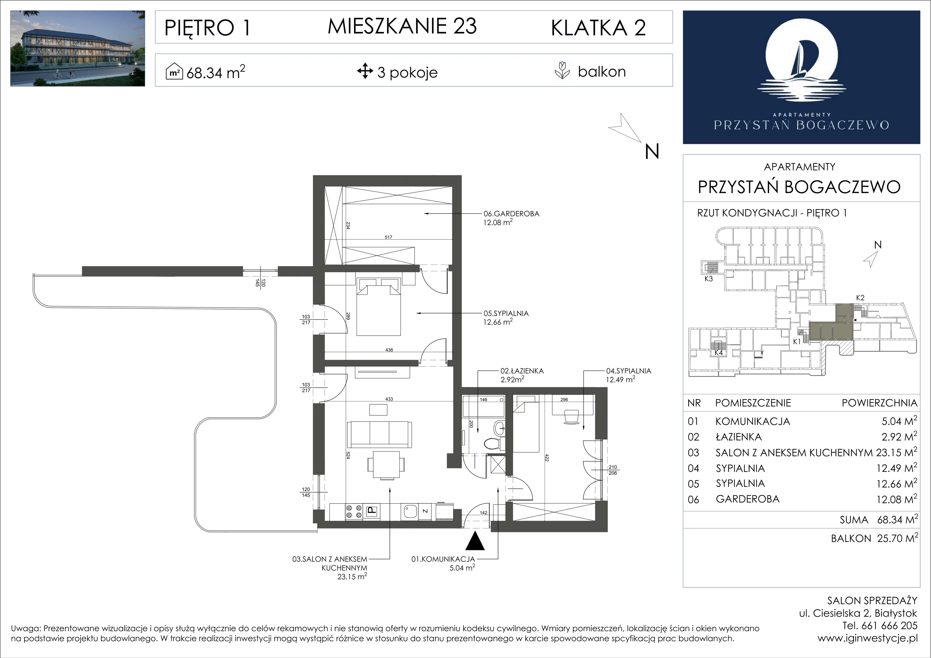 3 pokoje, apartament 68,34 m², piętro 1, oferta nr 23, Przystań Bogaczewo, Bogaczewo, ul. Bogaczewo 33a