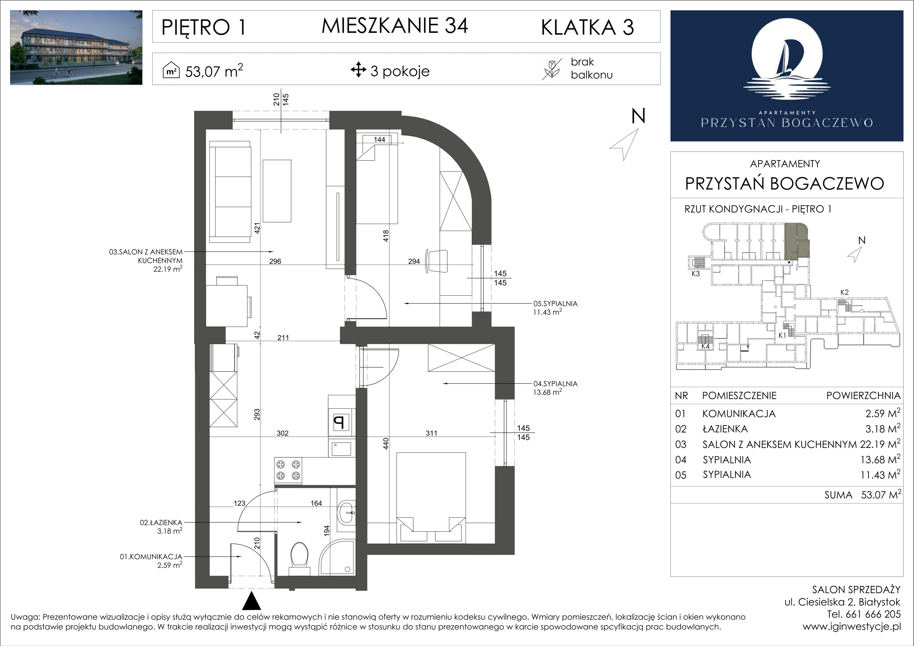 3 pokoje, apartament 53,07 m², piętro 1, oferta nr 34, Przystań Bogaczewo, Bogaczewo, ul. Bogaczewo 33a