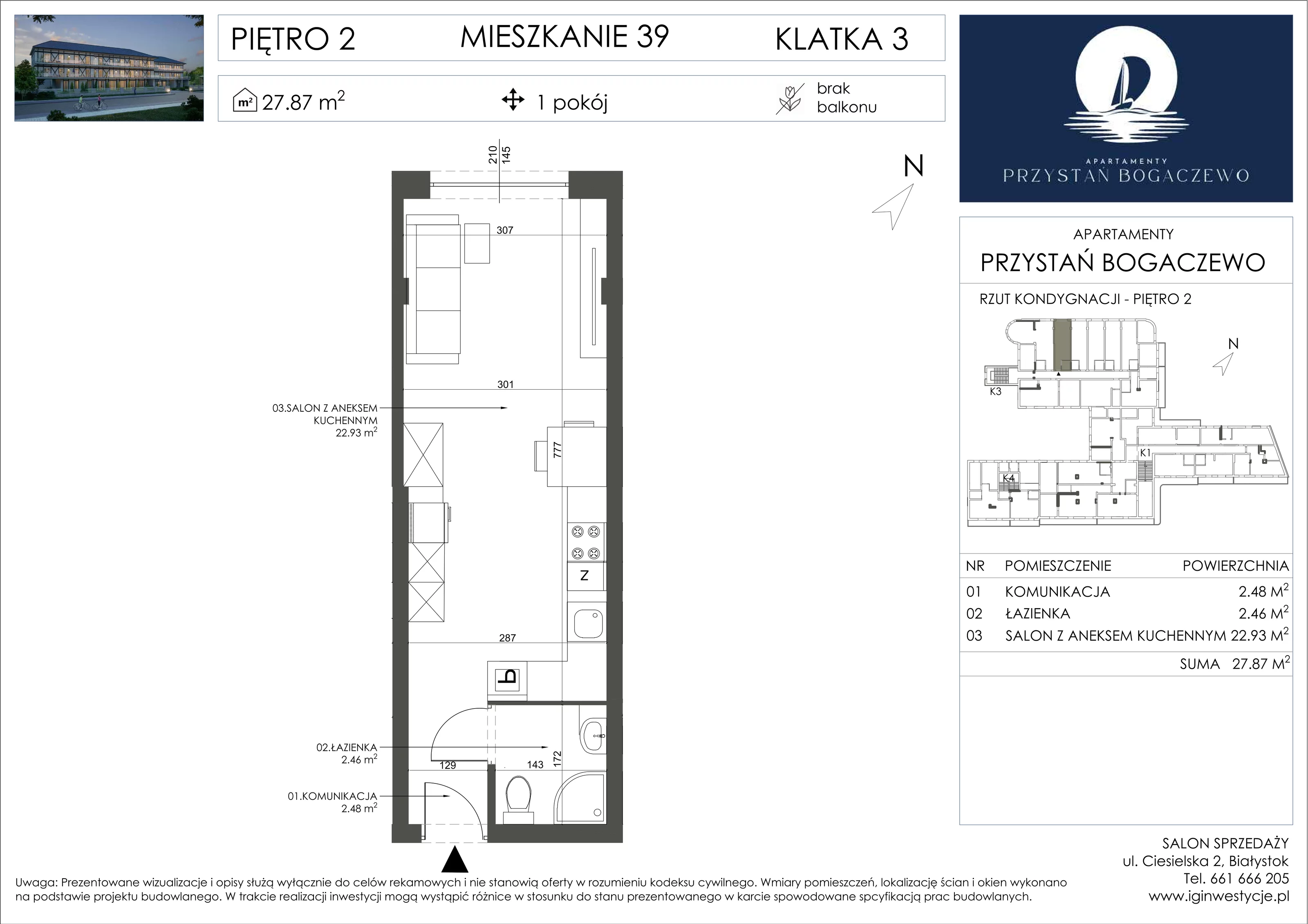 1 pokój, apartament 27,87 m², piętro 2, oferta nr 39, Przystań Bogaczewo, Bogaczewo, ul. Bogaczewo 33a