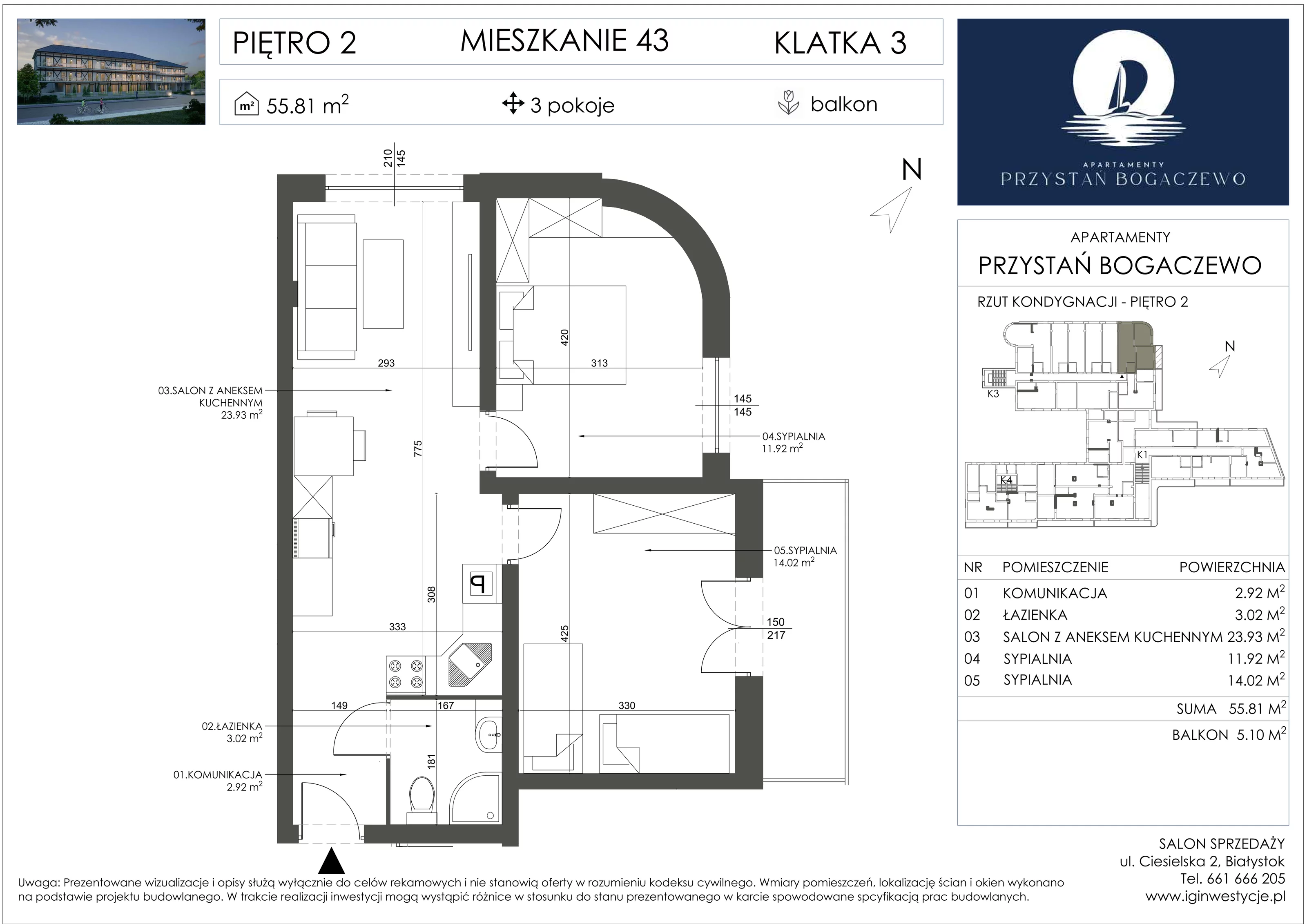 3 pokoje, apartament 55,81 m², piętro 2, oferta nr 43, Przystań Bogaczewo, Bogaczewo, ul. Bogaczewo 33a