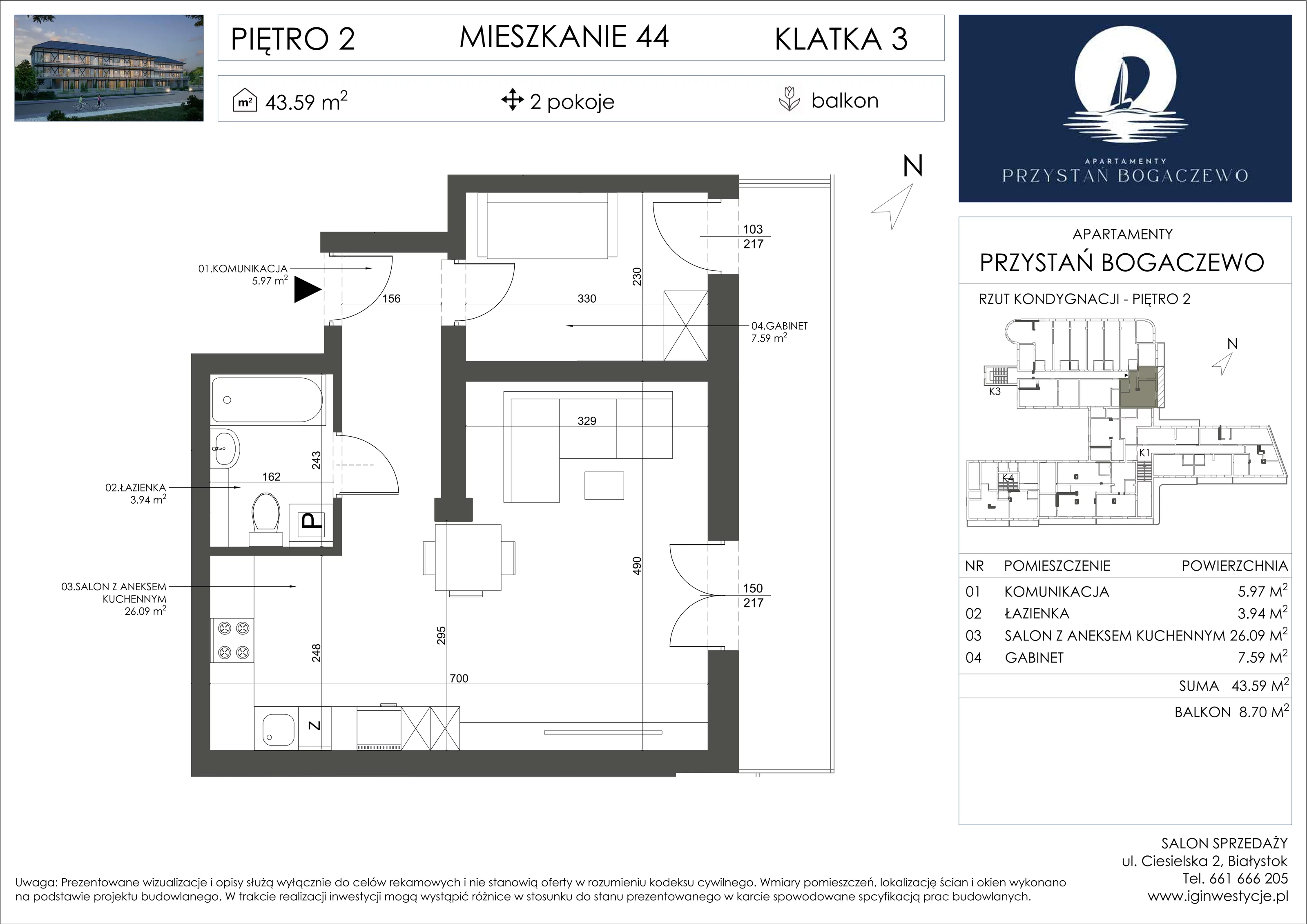 2 pokoje, apartament 42,83 m², piętro 2, oferta nr 44, Przystań Bogaczewo, Bogaczewo, ul. Bogaczewo 33a