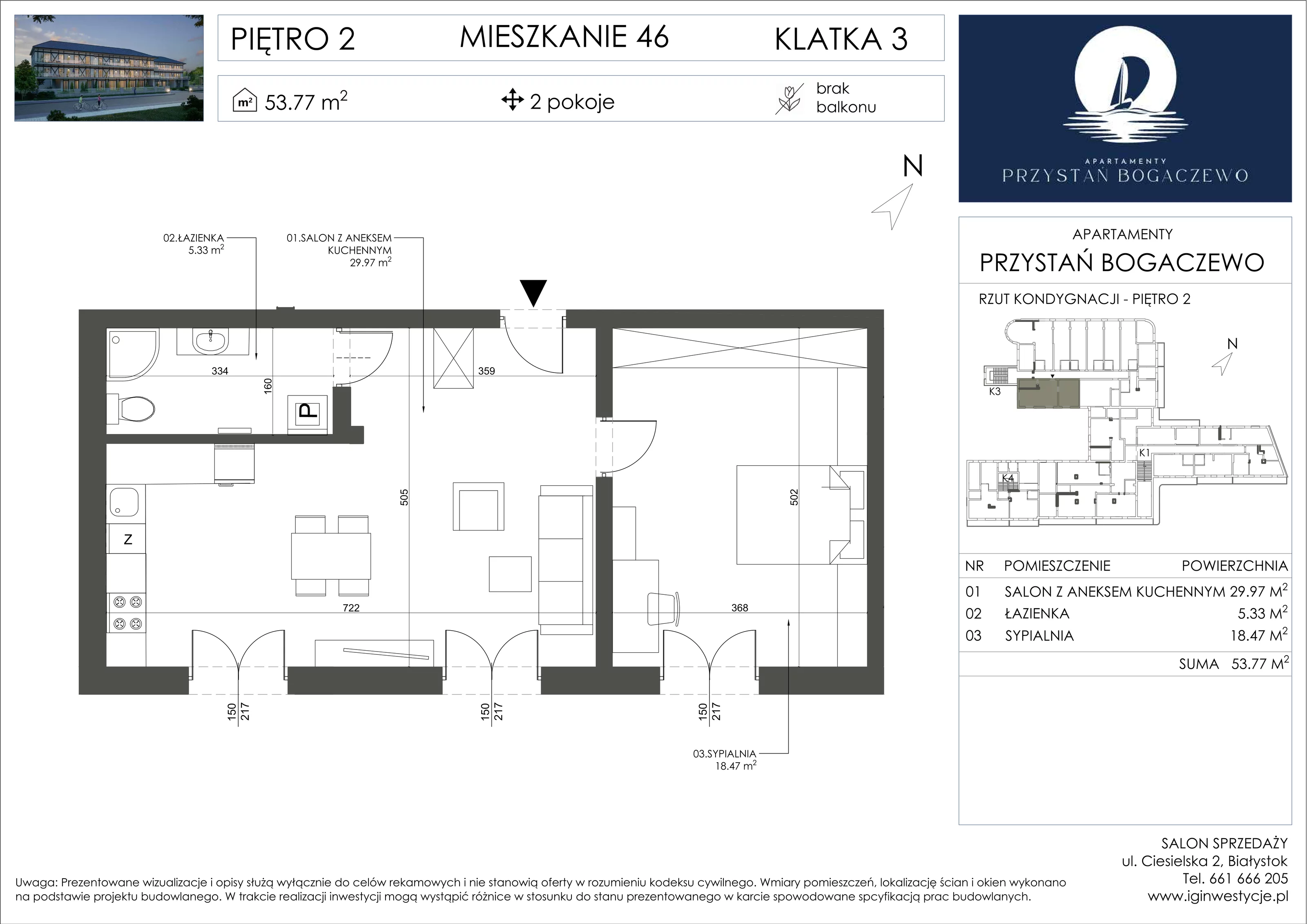 2 pokoje, apartament 53,77 m², piętro 2, oferta nr 46, Przystań Bogaczewo, Bogaczewo, ul. Bogaczewo 33a