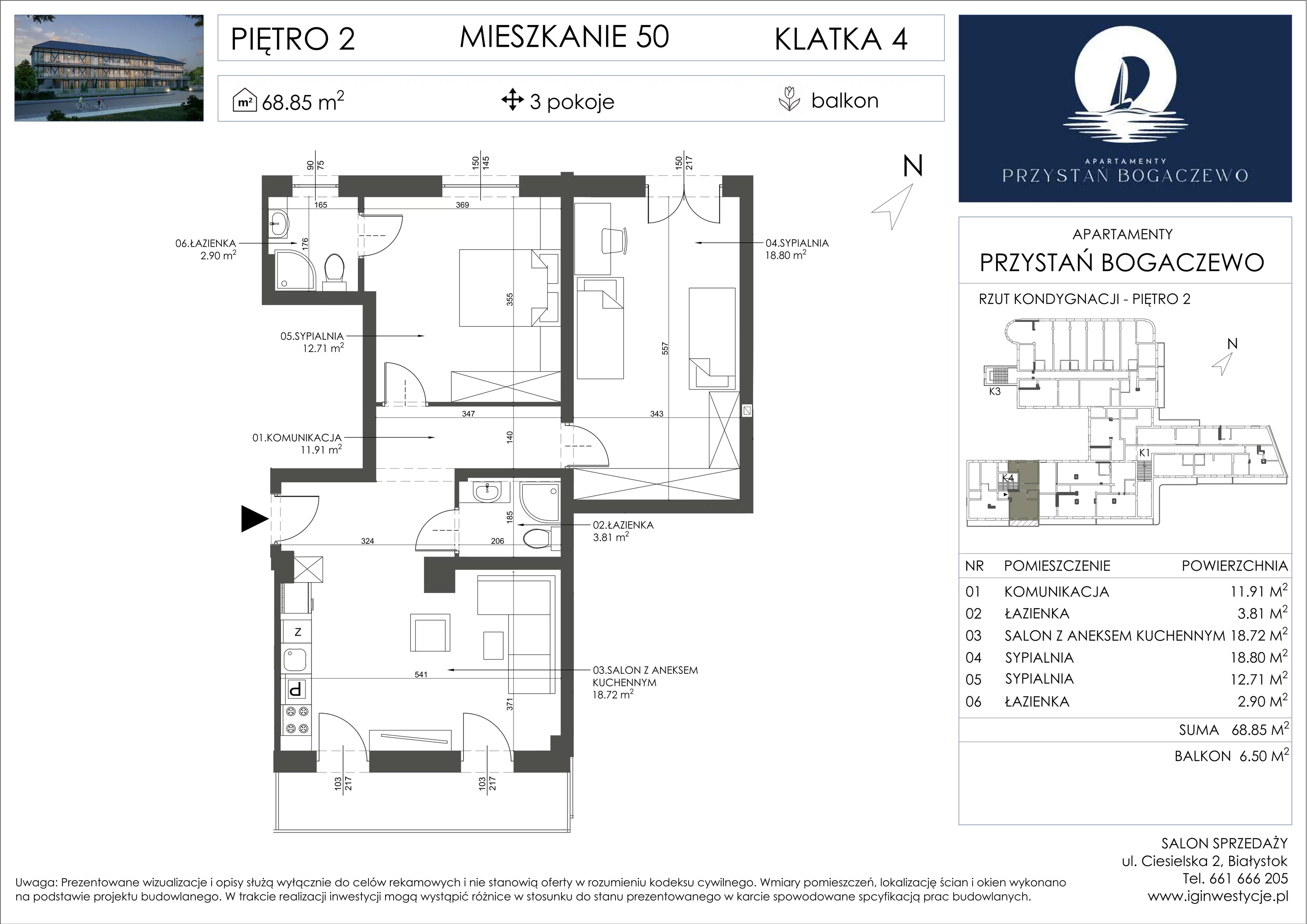 3 pokoje, apartament 68,85 m², piętro 2, oferta nr 50, Przystań Bogaczewo, Bogaczewo, ul. Bogaczewo 33a