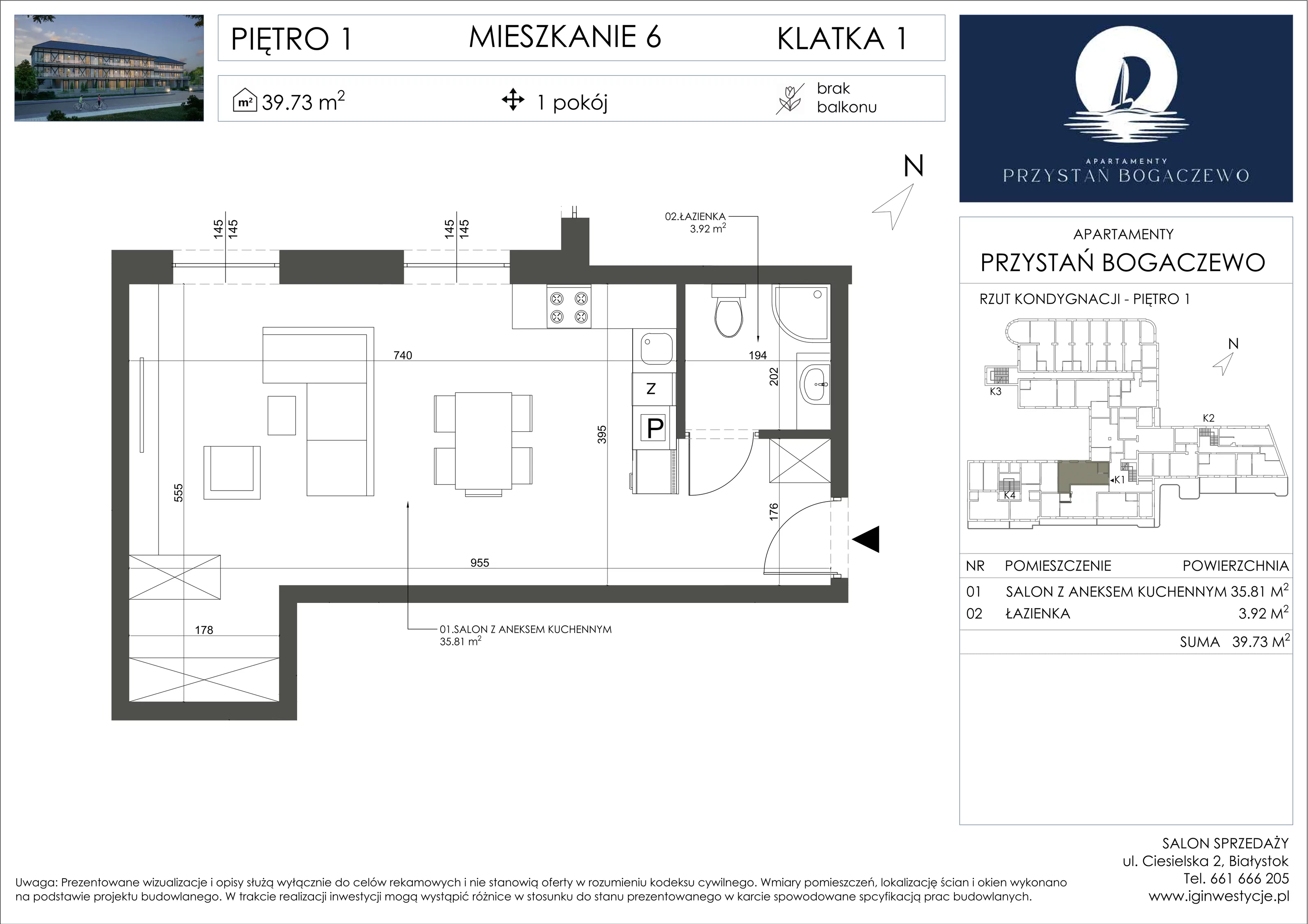 1 pokój, apartament 39,73 m², piętro 1, oferta nr 6, Przystań Bogaczewo, Bogaczewo, ul. Bogaczewo 33a