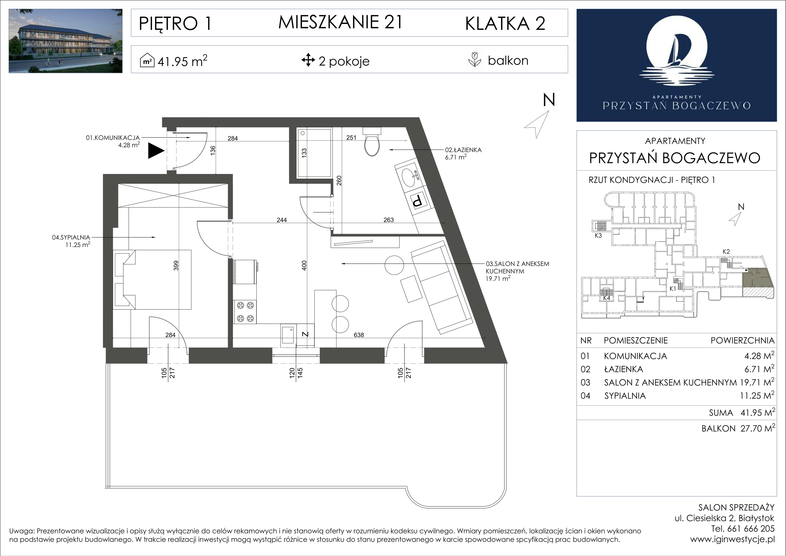 2 pokoje, apartament 41,95 m², piętro 1, oferta nr 21, Przystań Bogaczewo, Bogaczewo, ul. Bogaczewo 33a