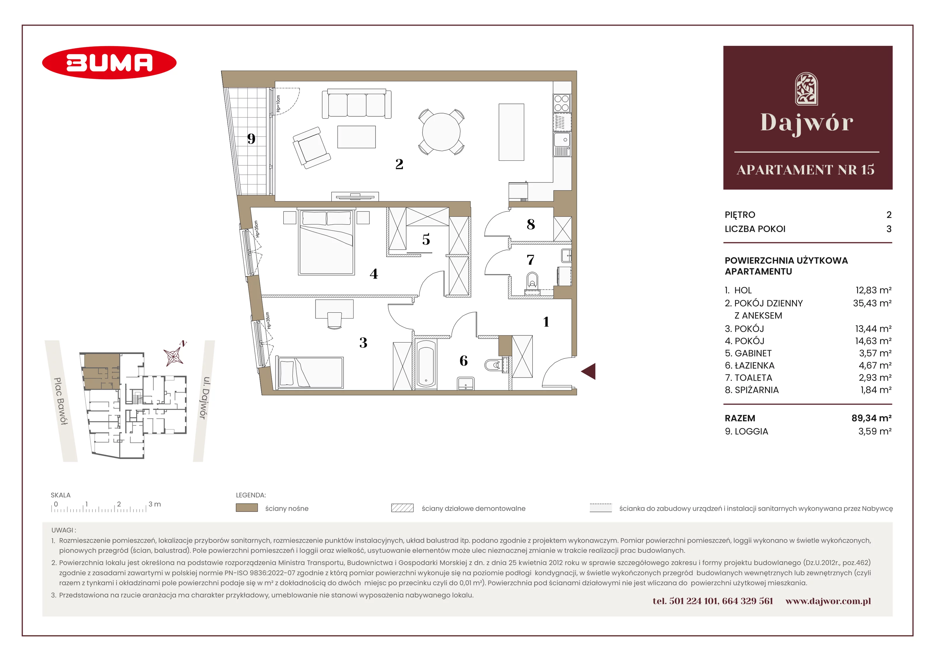3 pokoje, mieszkanie 89,34 m², piętro 2, oferta nr A15, Dajwór, Kraków, Stare Miasto, Kazimierz, ul. Dajwór