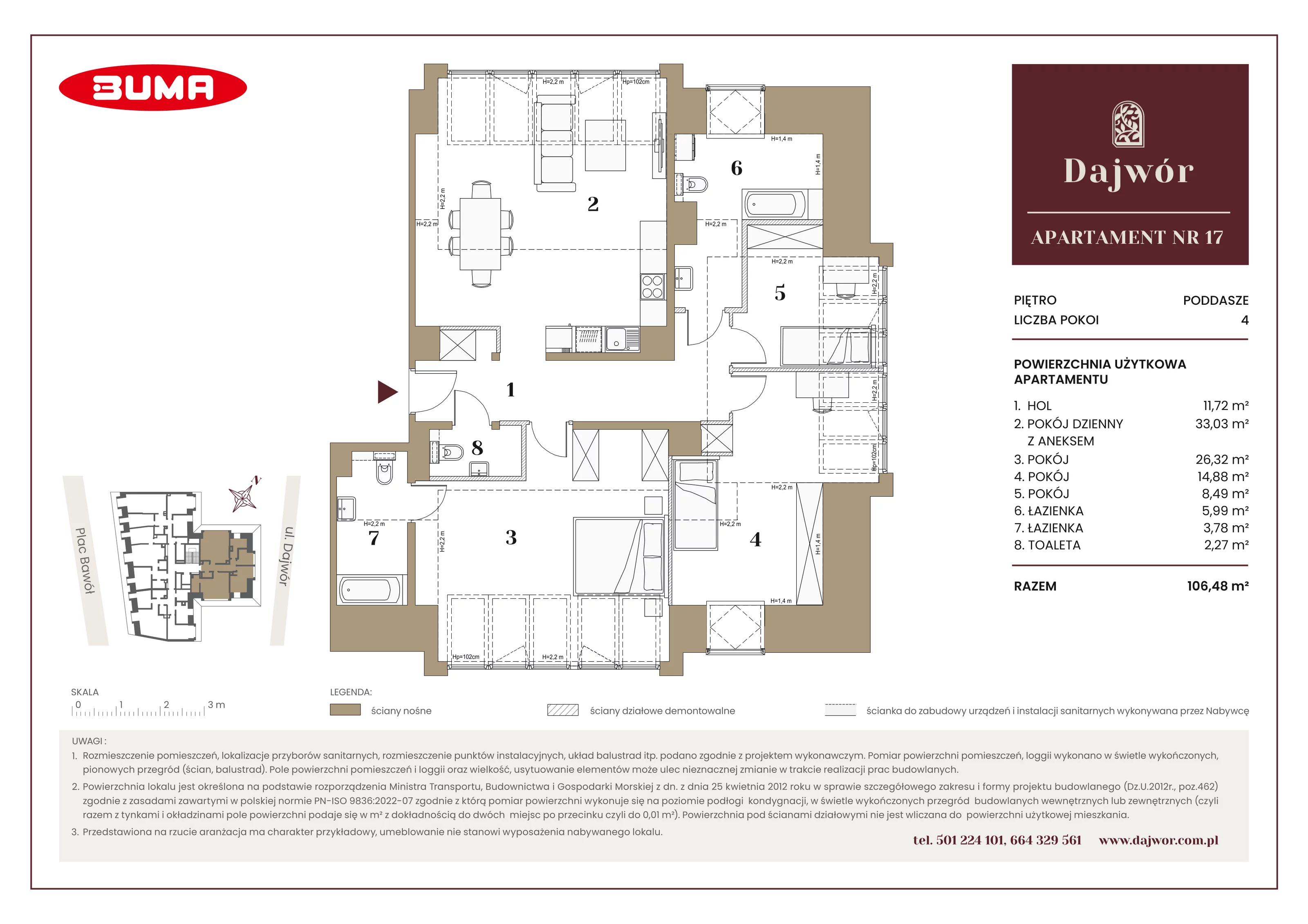 4 pokoje, mieszkanie 106,48 m², piętro 3, oferta nr A17, Dajwór, Kraków, Stare Miasto, Kazimierz, ul. Dajwór