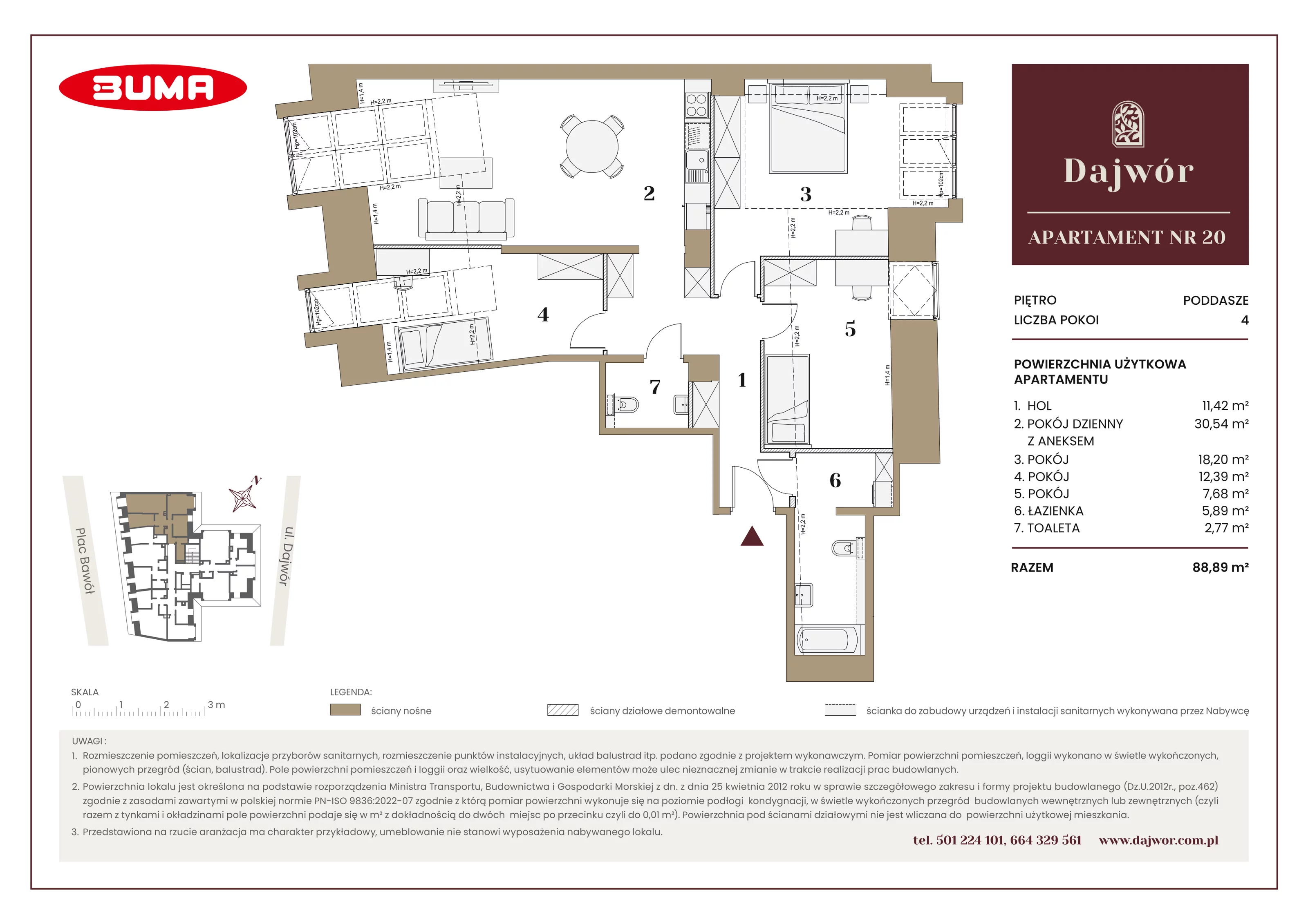 4 pokoje, mieszkanie 88,89 m², piętro 3, oferta nr A20, Dajwór, Kraków, Stare Miasto, Kazimierz, ul. Dajwór