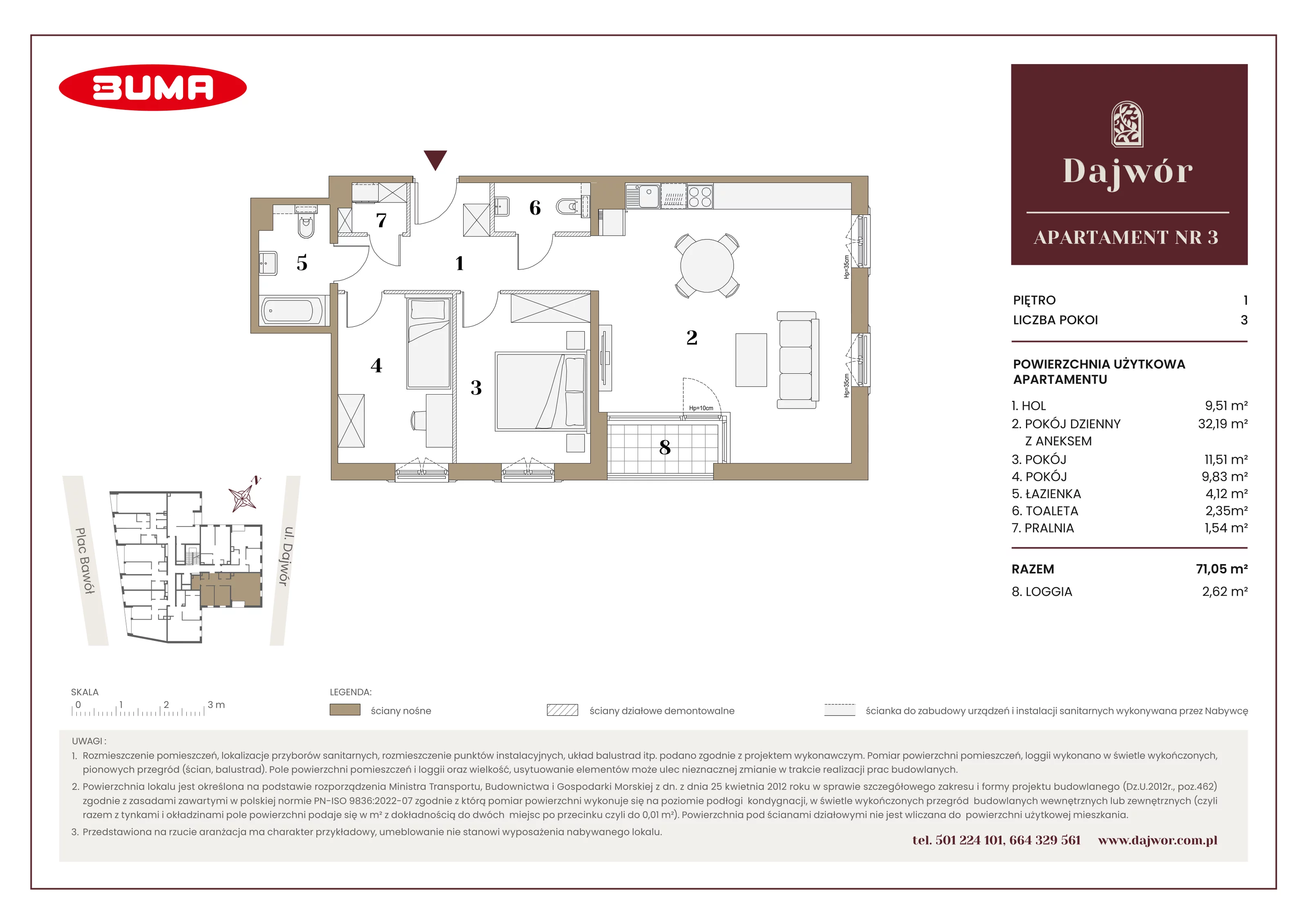 3 pokoje, mieszkanie 71,05 m², piętro 1, oferta nr A3, Dajwór, Kraków, Stare Miasto, Kazimierz, ul. Dajwór