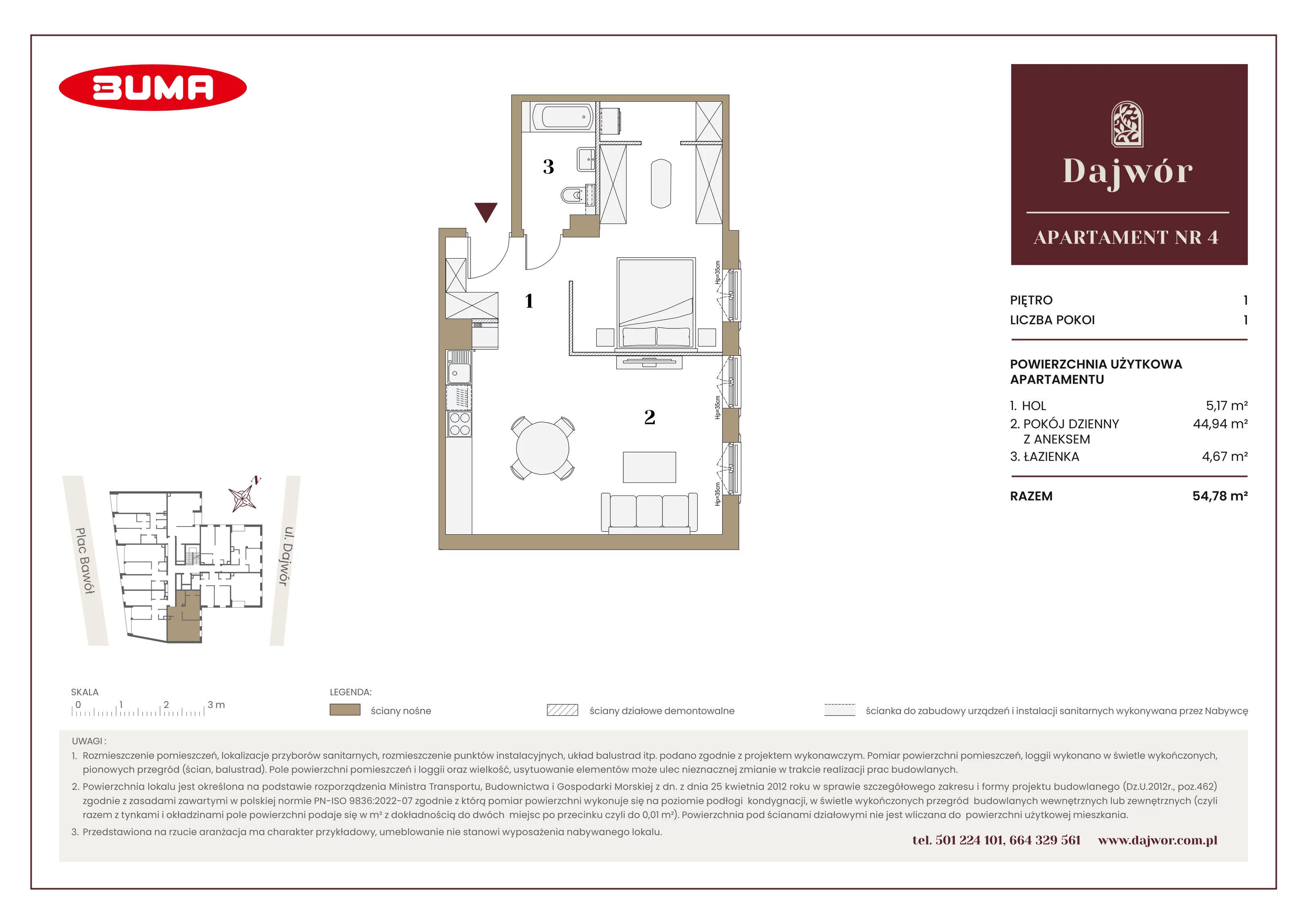 1 pokój, mieszkanie 54,78 m², piętro 1, oferta nr A4, Dajwór, Kraków, Stare Miasto, Kazimierz, ul. Dajwór