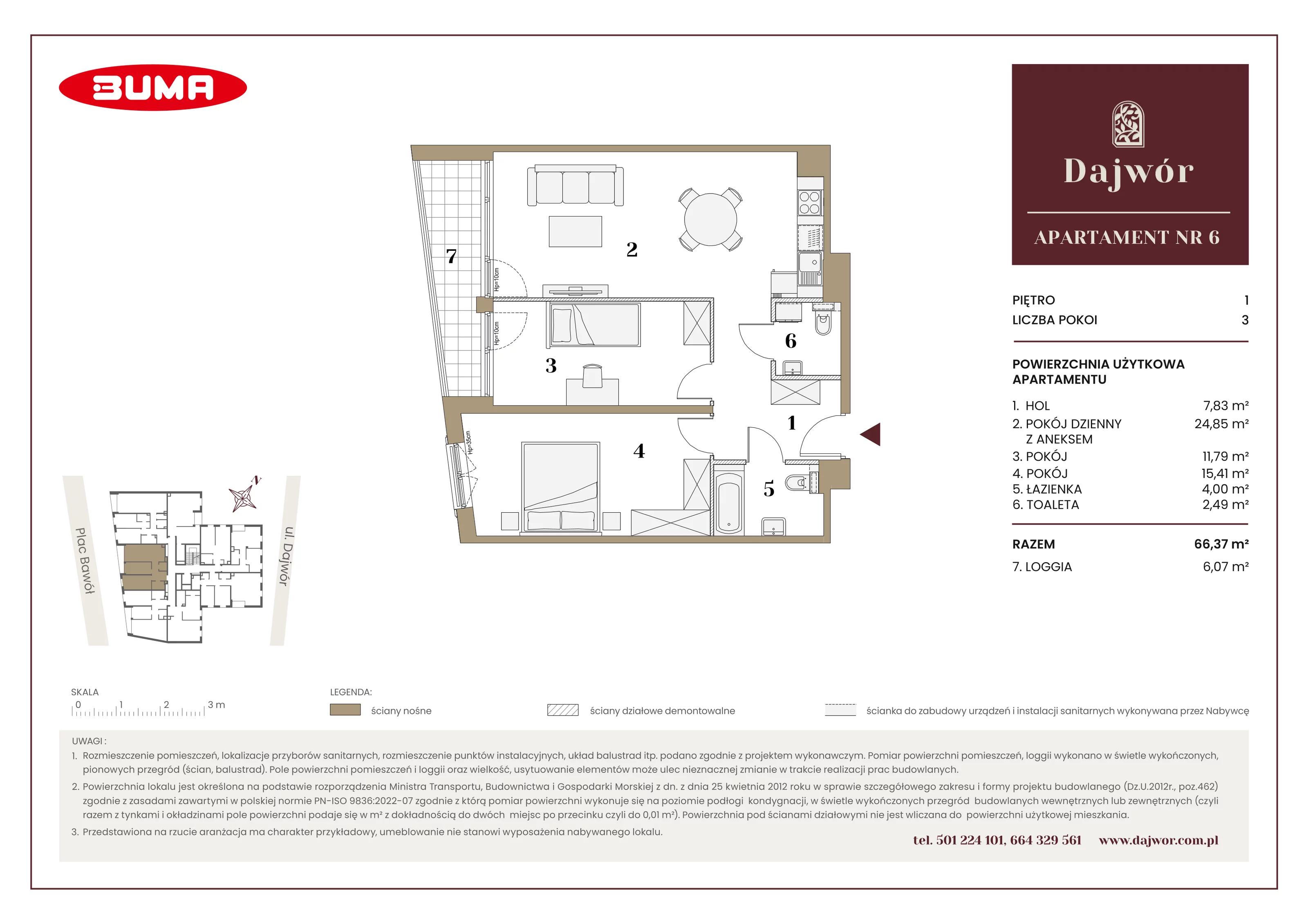 3 pokoje, mieszkanie 66,37 m², piętro 1, oferta nr A6, Dajwór, Kraków, Stare Miasto, Kazimierz, ul. Dajwór