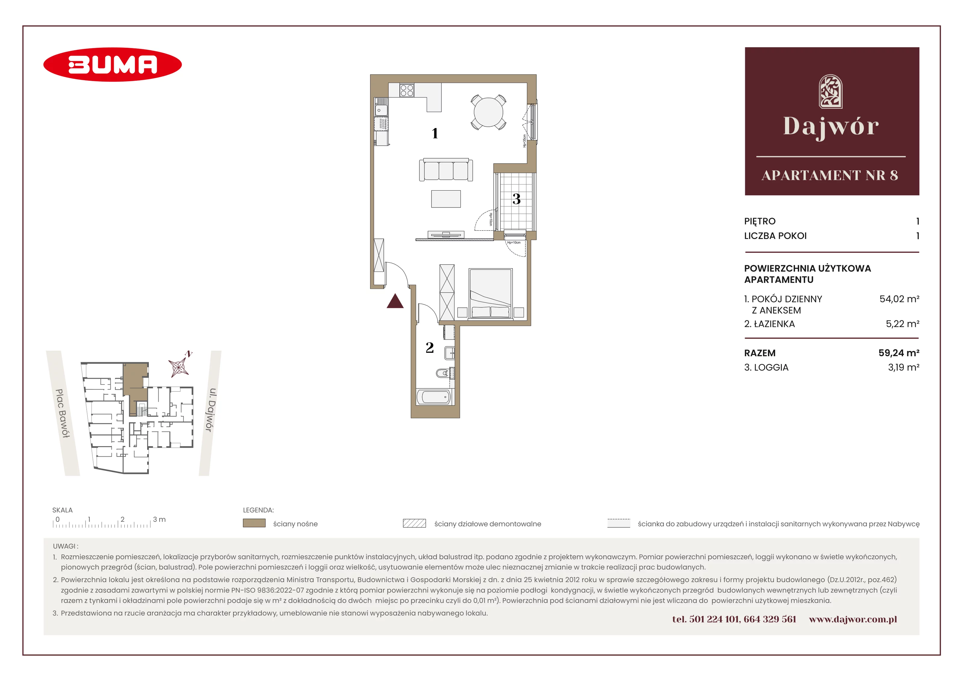 1 pokój, mieszkanie 59,24 m², piętro 1, oferta nr A8, Dajwór, Kraków, Stare Miasto, Kazimierz, ul. Dajwór