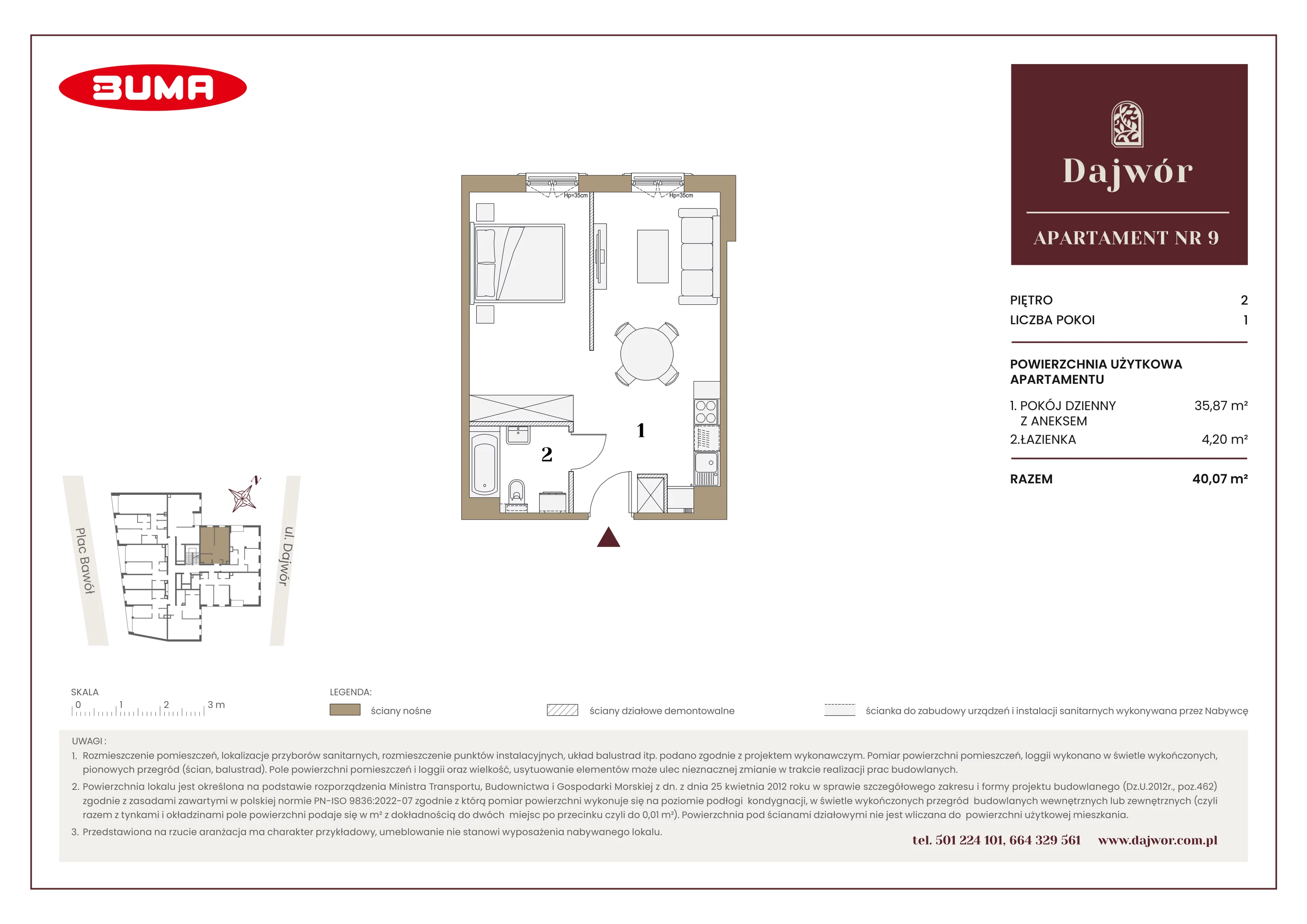1 pokój, mieszkanie 40,07 m², piętro 2, oferta nr A9, Dajwór, Kraków, Stare Miasto, Kazimierz, ul. Dajwór