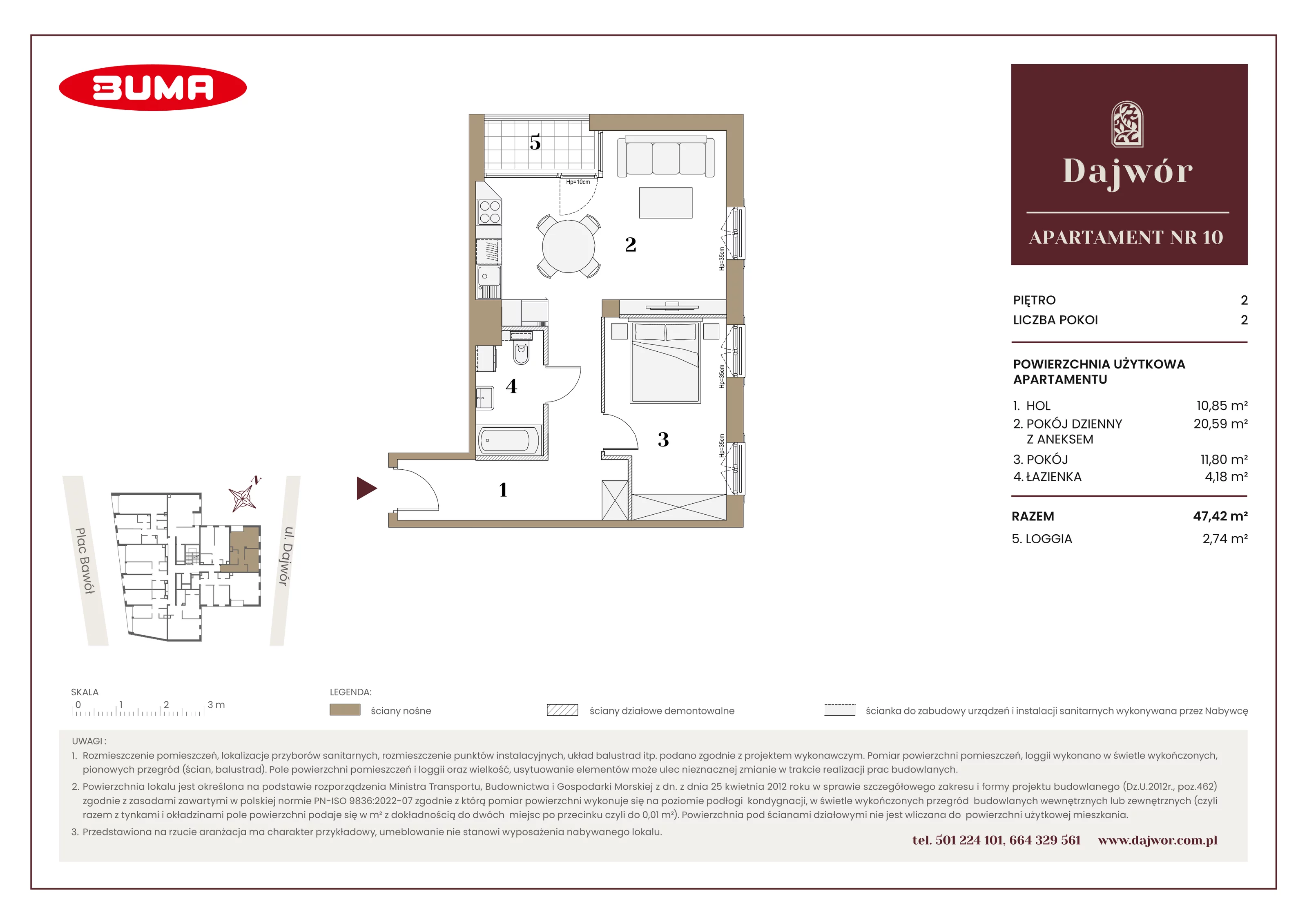 2 pokoje, mieszkanie 47,42 m², piętro 2, oferta nr A10, Dajwór, Kraków, Stare Miasto, Kazimierz, ul. Dajwór