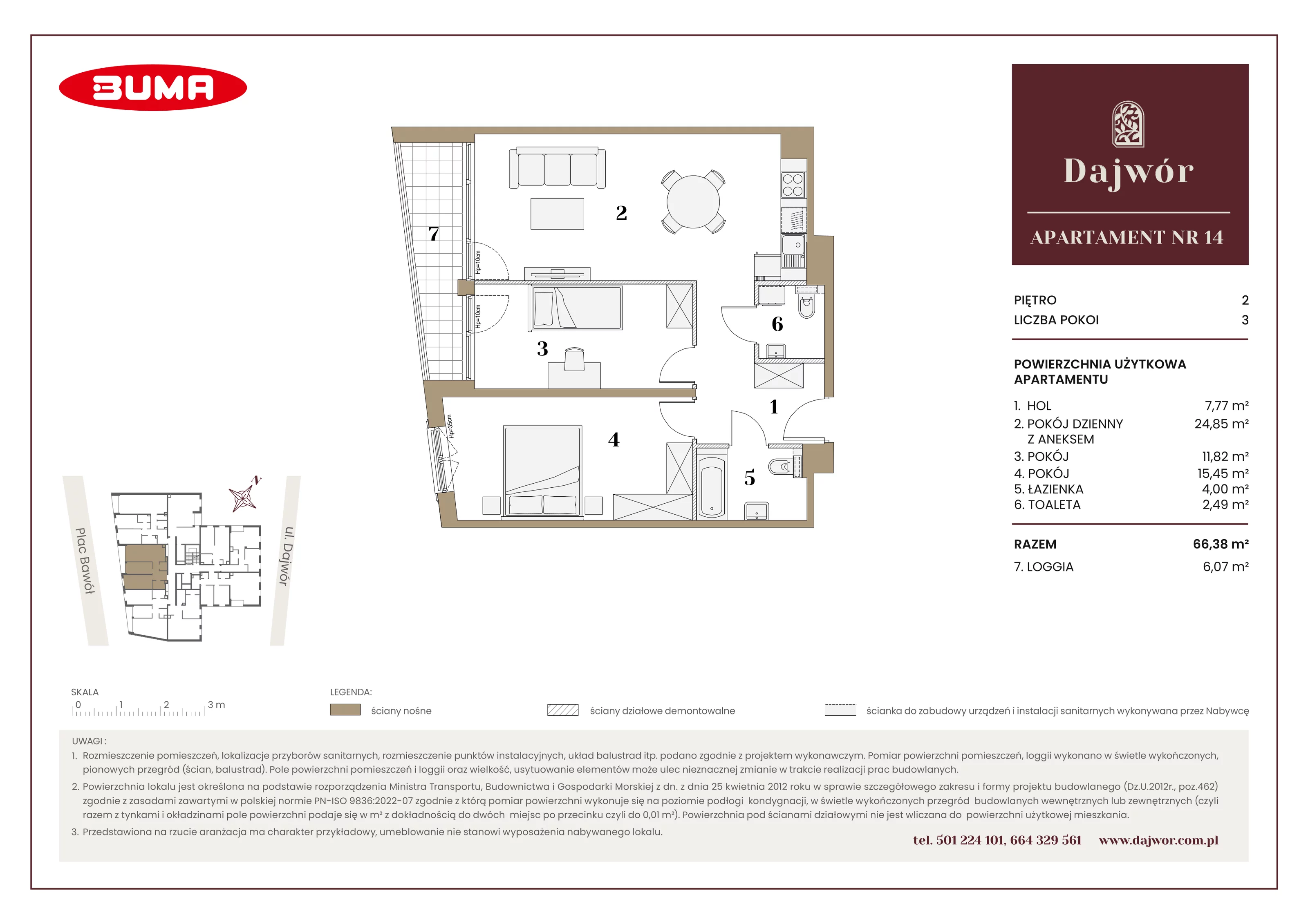 3 pokoje, mieszkanie 66,38 m², piętro 2, oferta nr A14, Dajwór, Kraków, Stare Miasto, Kazimierz, ul. Dajwór