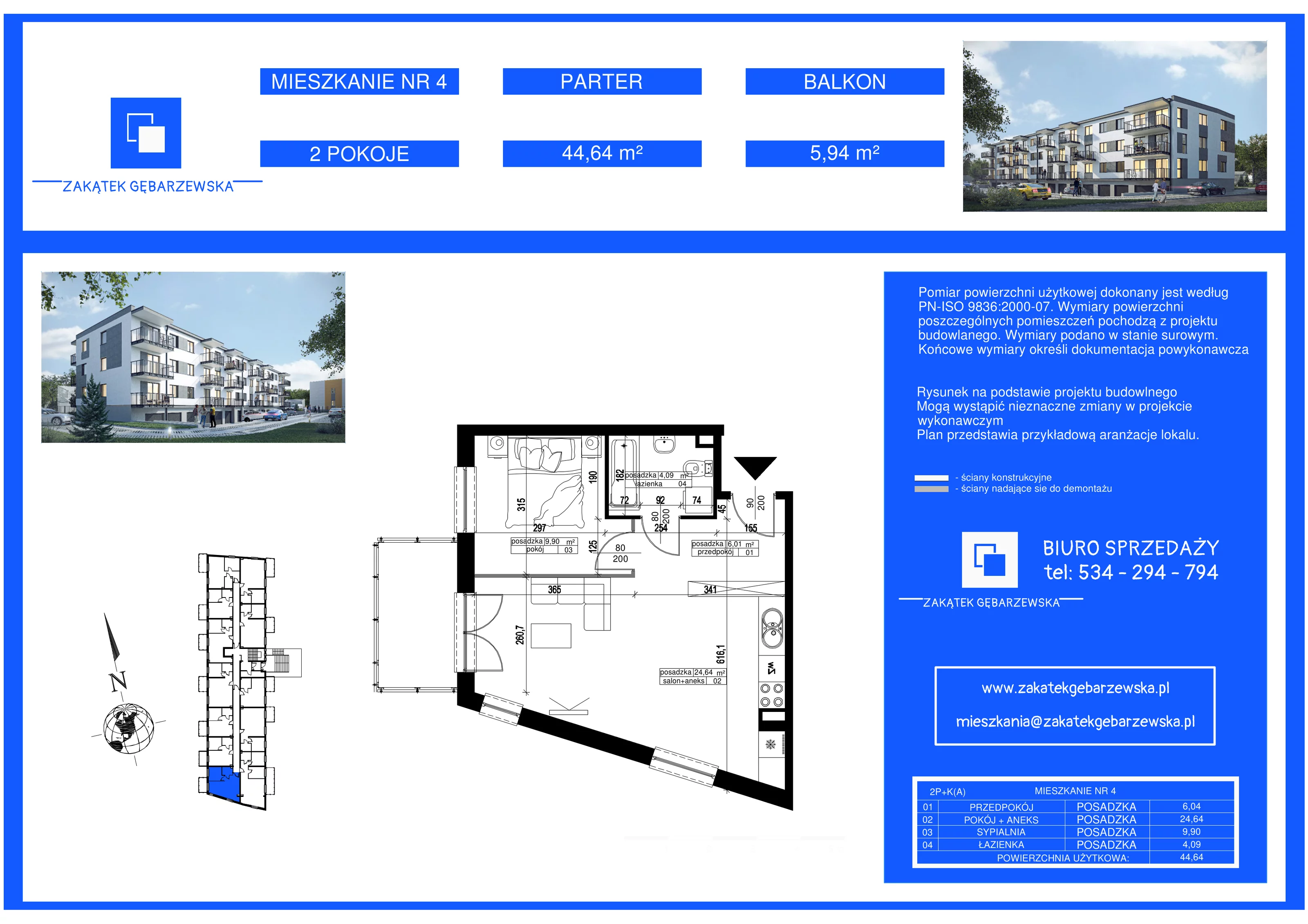 2 pokoje, mieszkanie 44,64 m², parter, oferta nr 4, Zakątek Gębarzewska, Radom, Żakowice, ul. Gębarzewska 15a