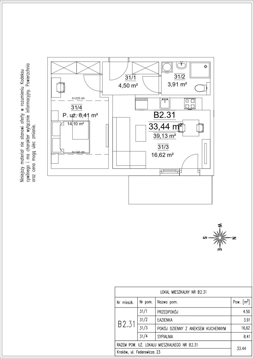 2 pokoje, mieszkanie 39,13 m², piętro 2, oferta nr , B2.31-535, Kraków, Dębniki, Ruczaj, Federowicza