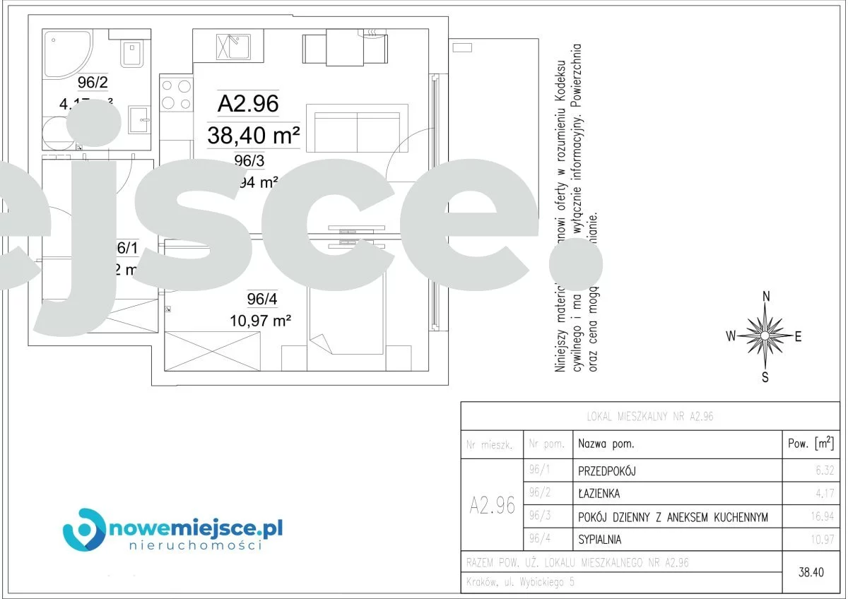 2 pokoje, apartament 38,40 m², piętro 7, oferta nr , A2.96-311, Kraków, Krowodrza, Józefa Wybickiego