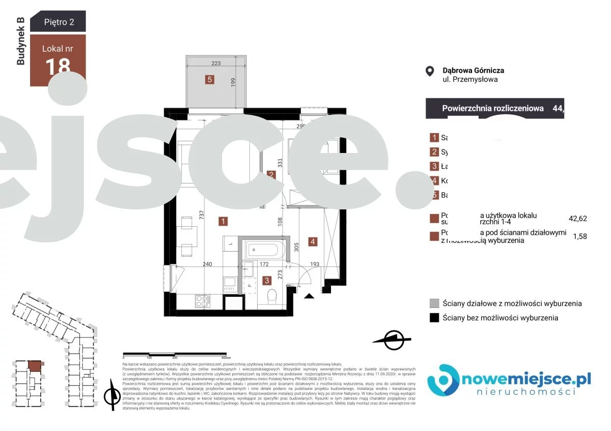2 pokoje, mieszkanie 44,20 m², piętro 2, oferta nr , 138/NWM/MS-432, Dąbrowa Górnicza, Reden, Reden, Przemysłowa