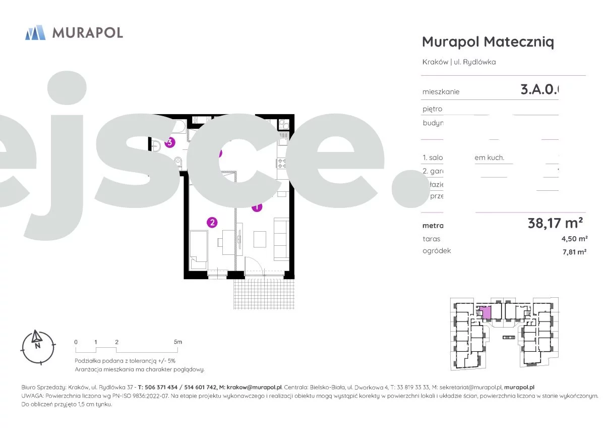 2 pokoje, mieszkanie 38,17 m², parter, oferta nr , 3.A.0.02.-222, Kraków, Podgórze, Rydlówka
