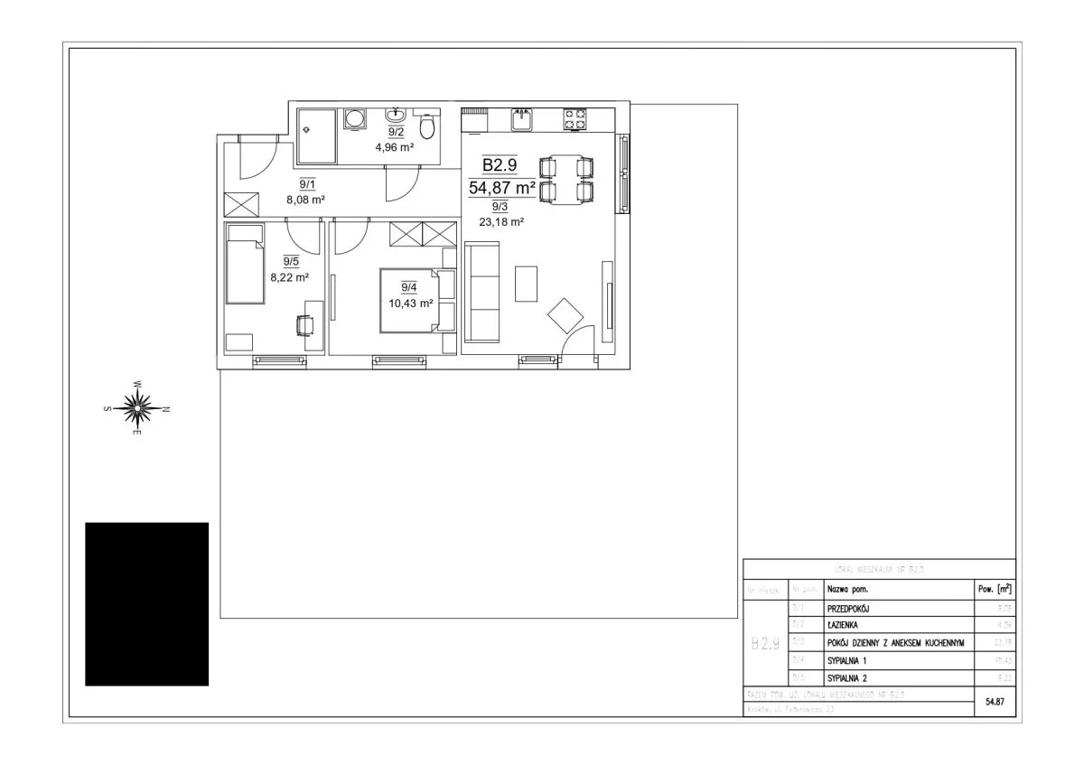 3 pokoje, mieszkanie 54,87 m², parter, oferta nr , B2.9-504, Kraków, Dębniki, Ruczaj, Federowicza
