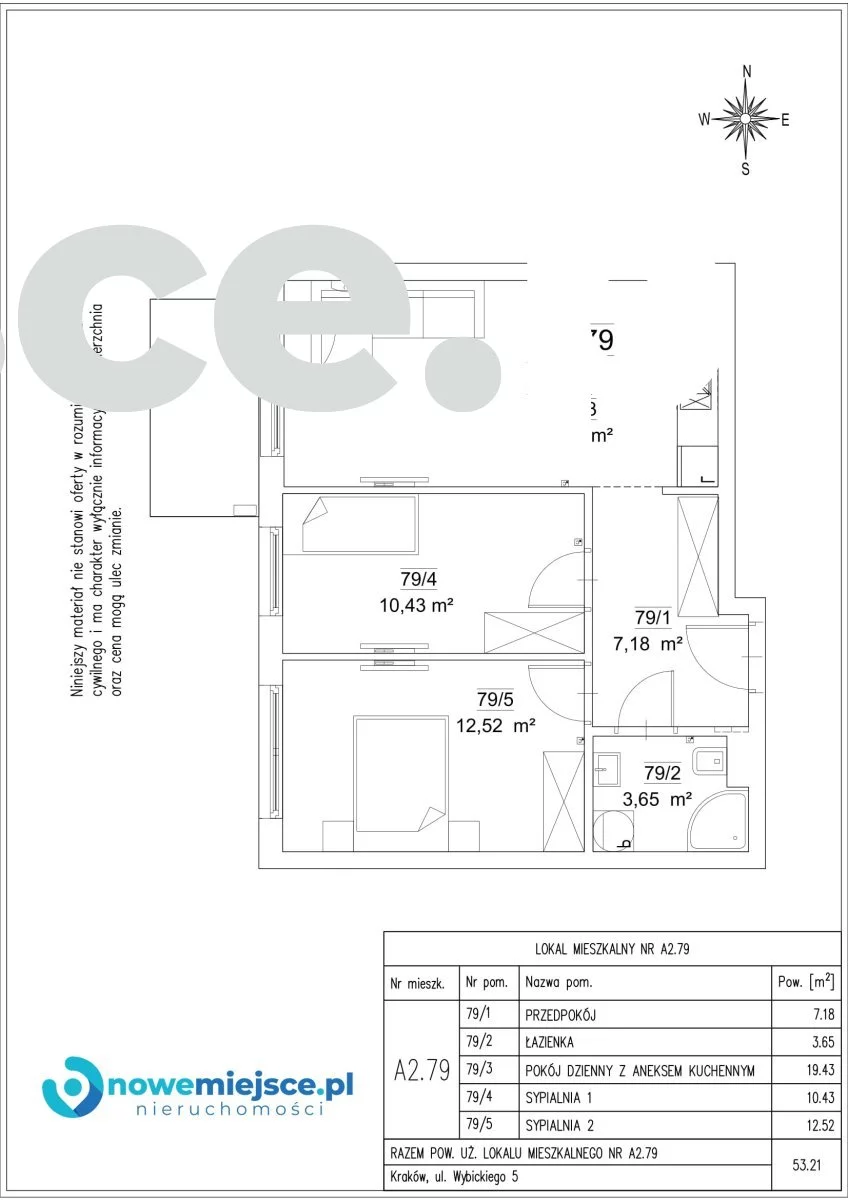 3 pokoje, apartament 53,21 m², piętro 6, oferta nr , A2.79-312, Kraków, Krowodrza, Józefa Wybickiego