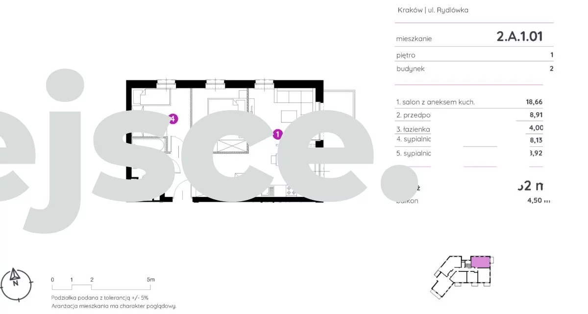 3 pokoje, mieszkanie 48,62 m², piętro 1, oferta nr , 2.A.1.01-342, Kraków, Podgórze, Rydlówka