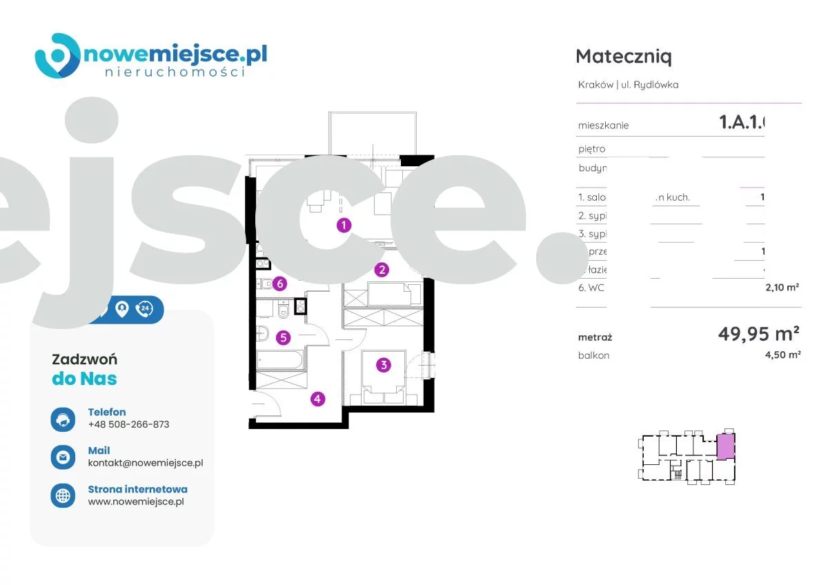 3 pokoje, mieszkanie 49,95 m², piętro 1, oferta nr , 1.A.1.066-380, Kraków, Podgórze, Rydlówka