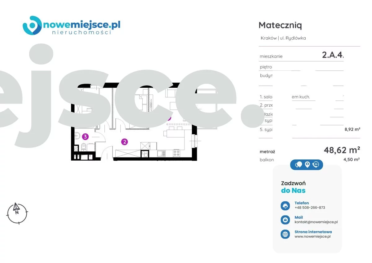 3 pokoje, mieszkanie 48,62 m², piętro 4, oferta nr , 2.A.4.019-372, Kraków, Podgórze, Rydlówka