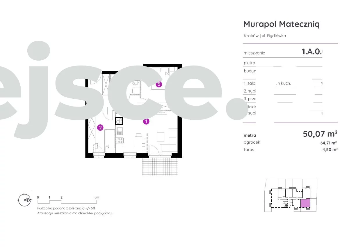 3 pokoje, mieszkanie 50,07 m², parter, oferta nr , 1.A.0.07-387, Kraków, Podgórze, Rydlówka