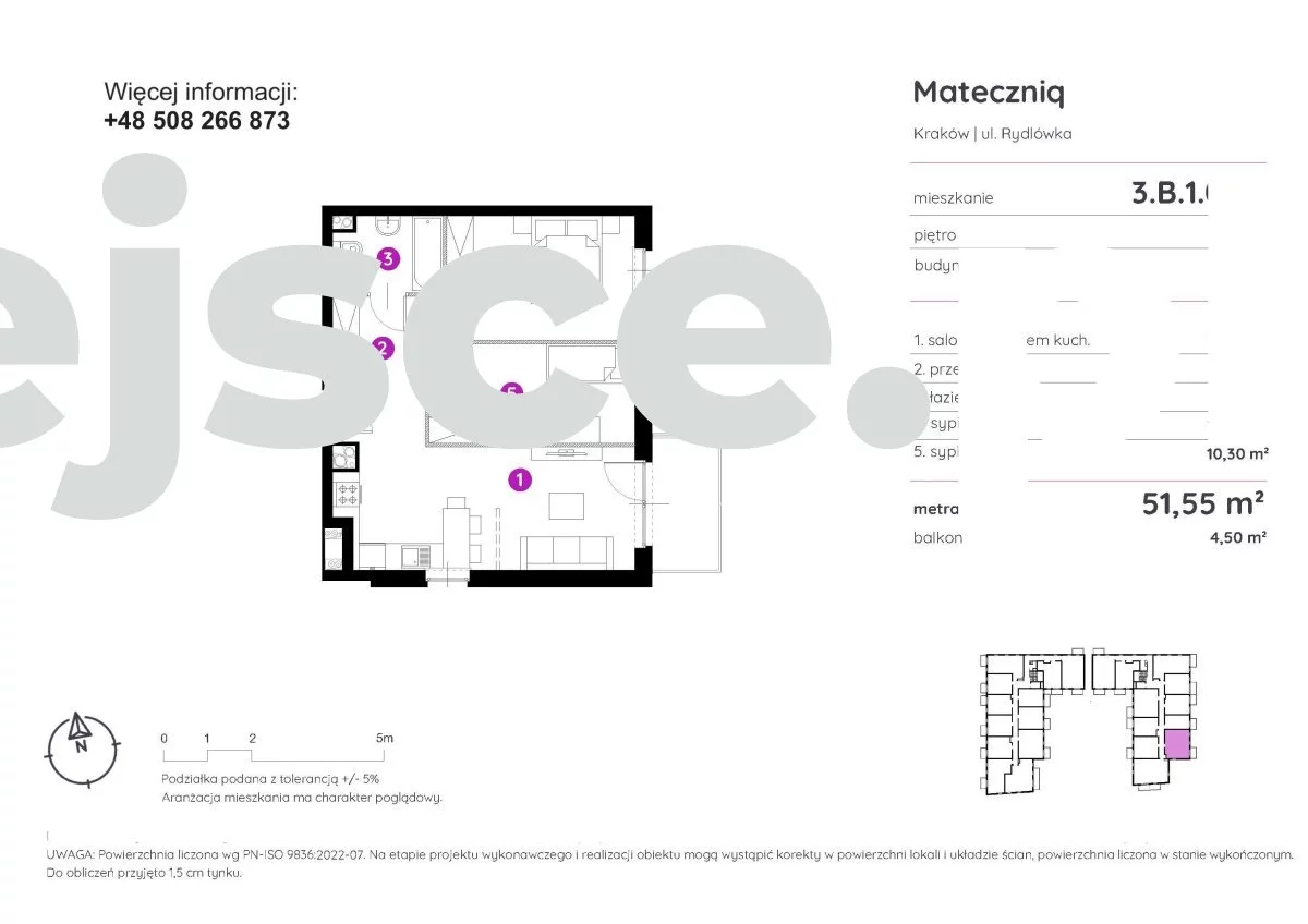 3 pokoje, mieszkanie 51,55 m², piętro 1, oferta nr , 3.B.1.07-388, Kraków, Podgórze, Rydlówka