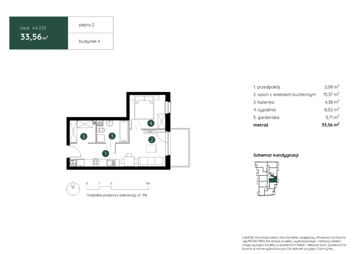 3 pokoje, mieszkanie 33,56 m², piętro 2, oferta nr , 4.A.2.01-515, Kraków, Podgórze, Rydlówka