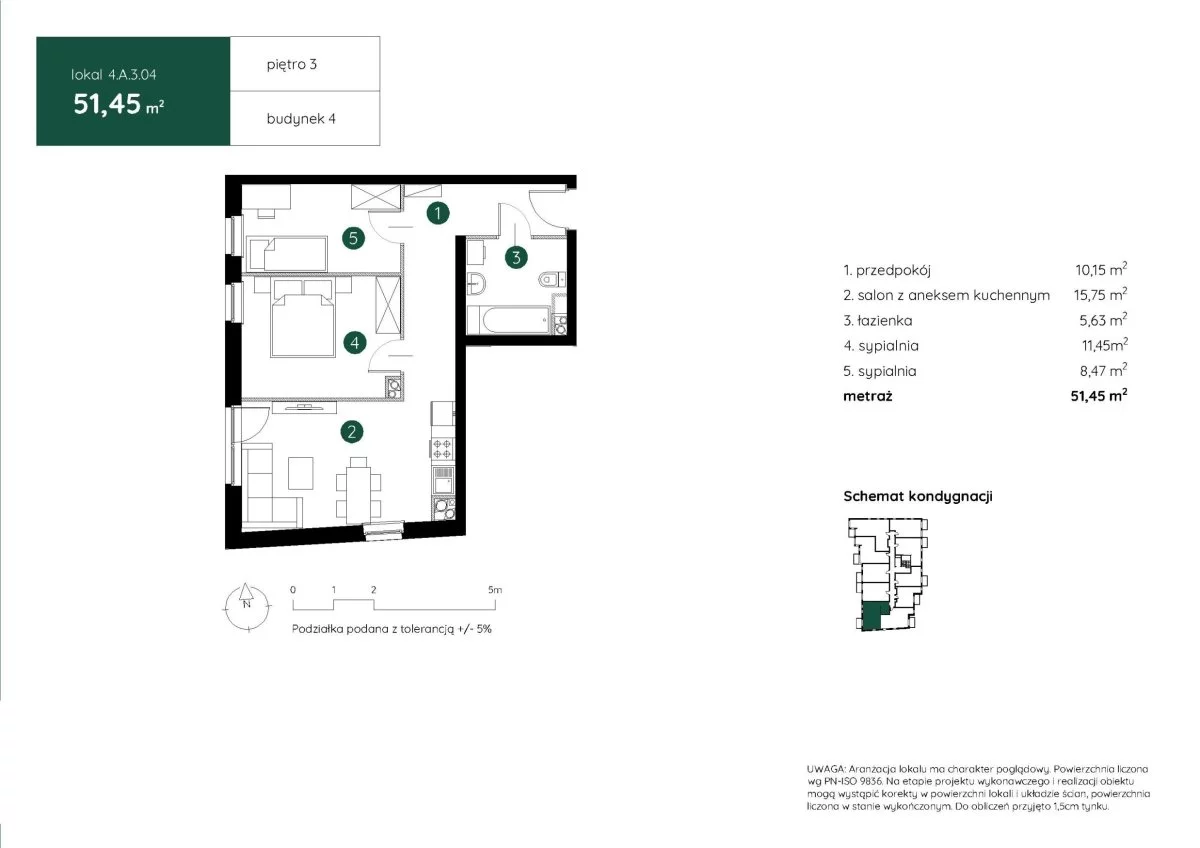 3 pokoje, mieszkanie 51,45 m², piętro 3, oferta nr , 4.A.3.04-530, Kraków, Podgórze, Rydlówka