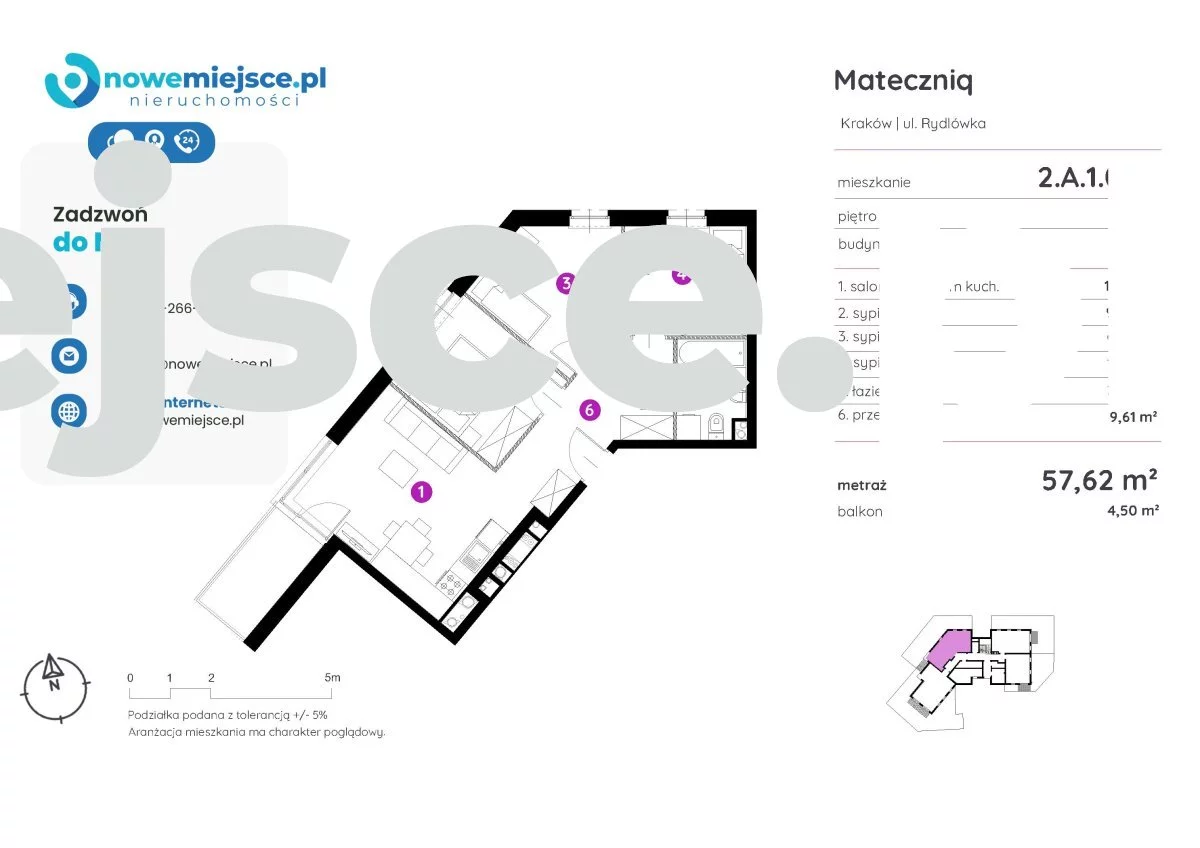 4 pokoje, mieszkanie 57,62 m², piętro 1, oferta nr , 2.A.1.06-325, Kraków, Podgórze, Rydlówka