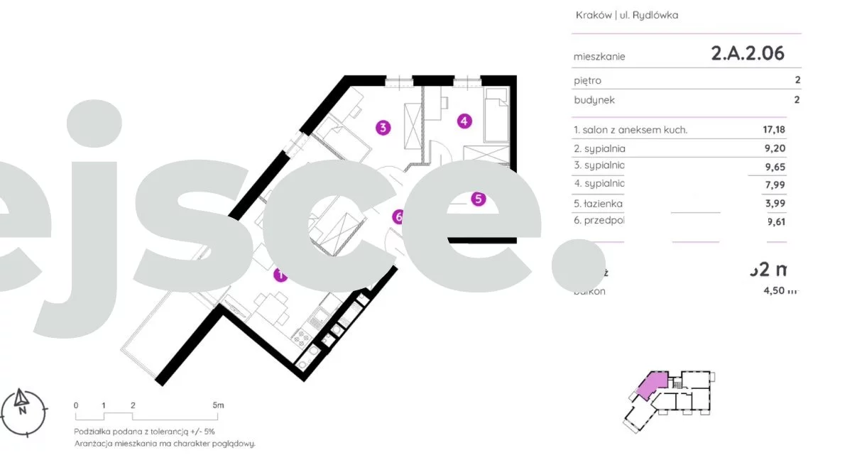 4 pokoje, mieszkanie 57,62 m², piętro 2, oferta nr , 2.A.2.06-365, Kraków, Podgórze, Rydlówka