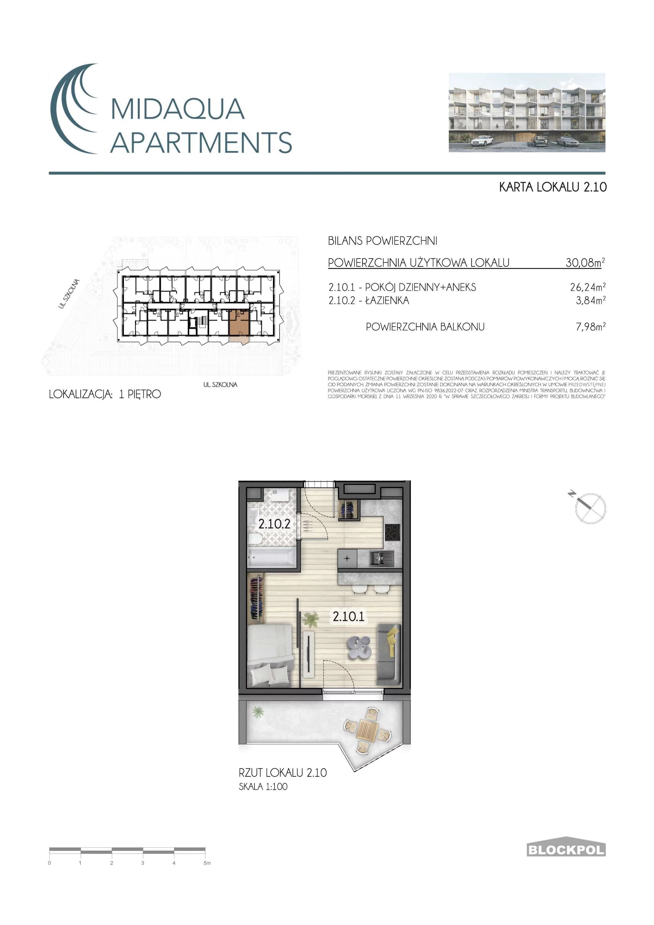 1 pokój, apartament 30,08 m², piętro 1, oferta nr 2.10, MidAqua Apartments, Międzywodzie, ul. Szkolna