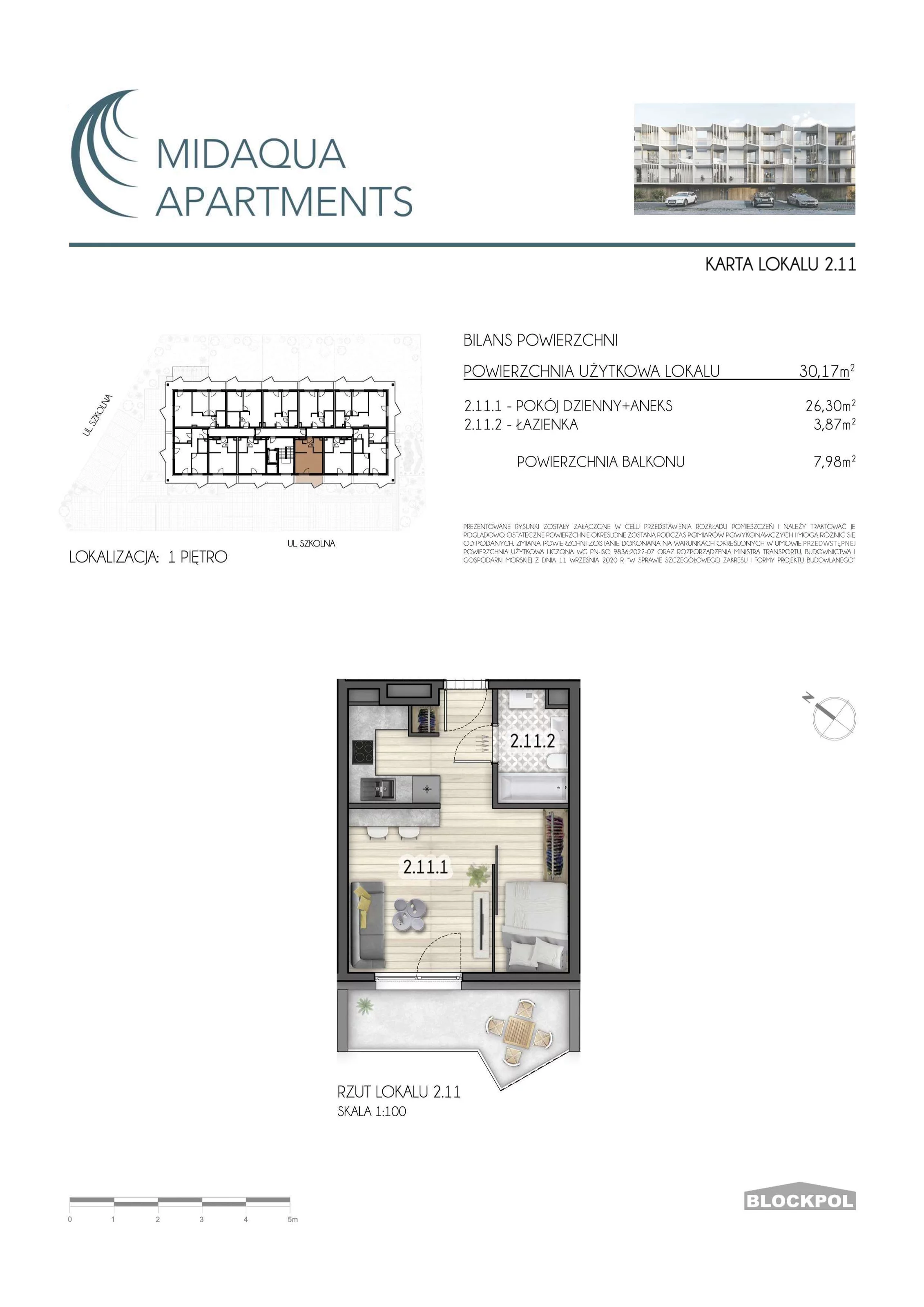 1 pokój, apartament 30,17 m², piętro 1, oferta nr 2.11, MidAqua Apartments, Międzywodzie, ul. Szkolna