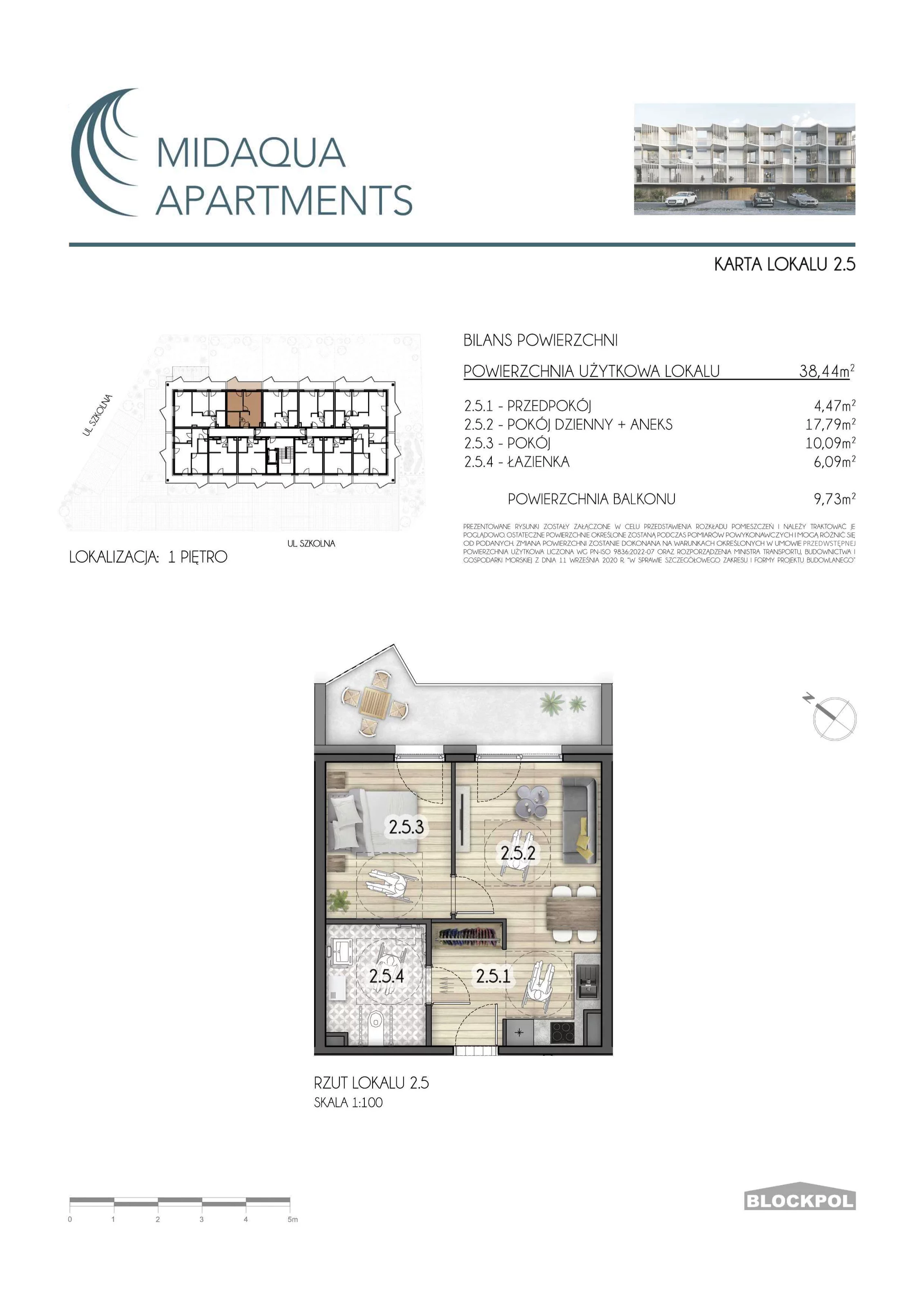 2 pokoje, apartament 38,44 m², piętro 1, oferta nr 2.5, MidAqua Apartments, Międzywodzie, ul. Szkolna