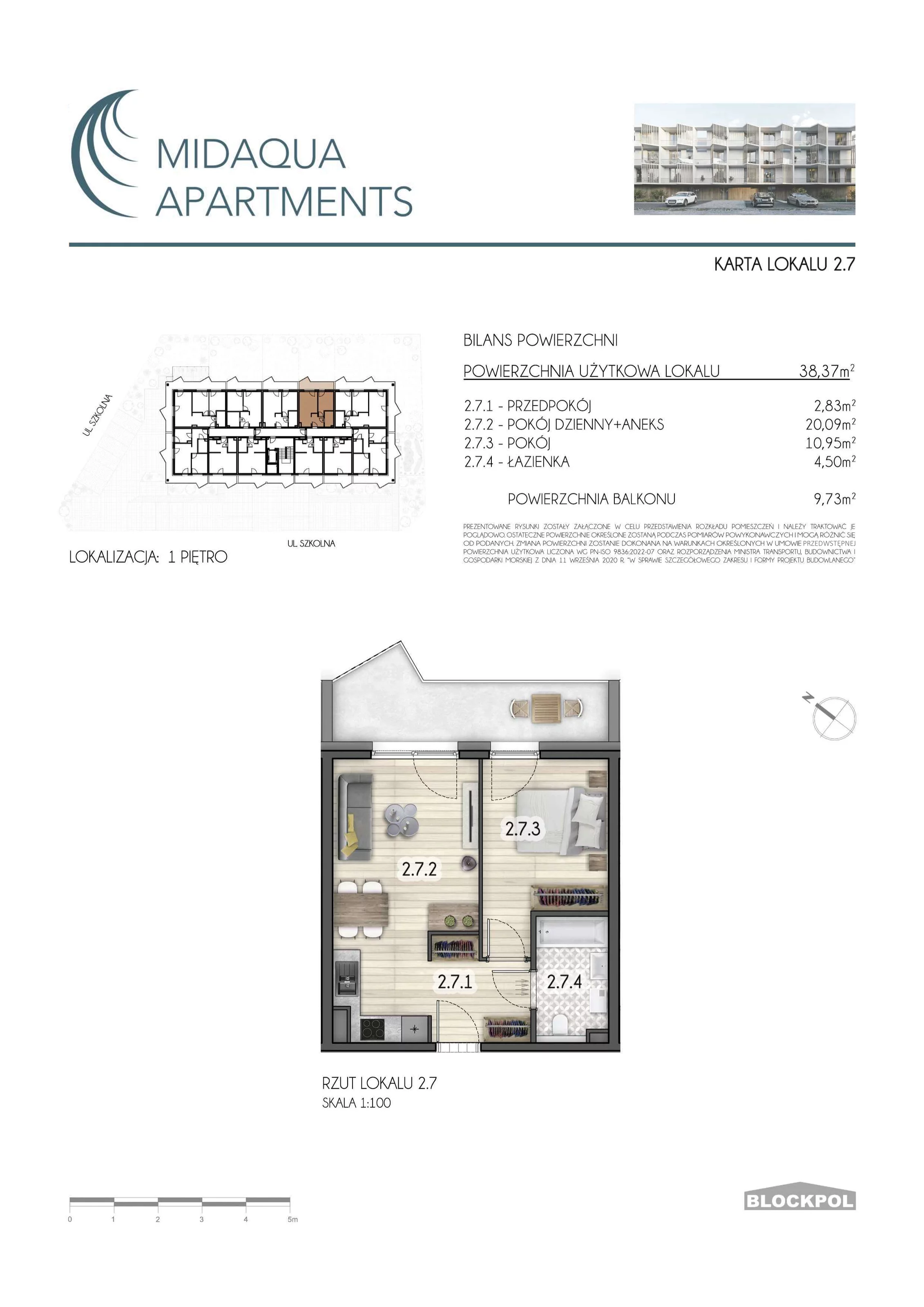 2 pokoje, apartament 38,37 m², piętro 1, oferta nr 2.7, MidAqua Apartments, Międzywodzie, ul. Szkolna