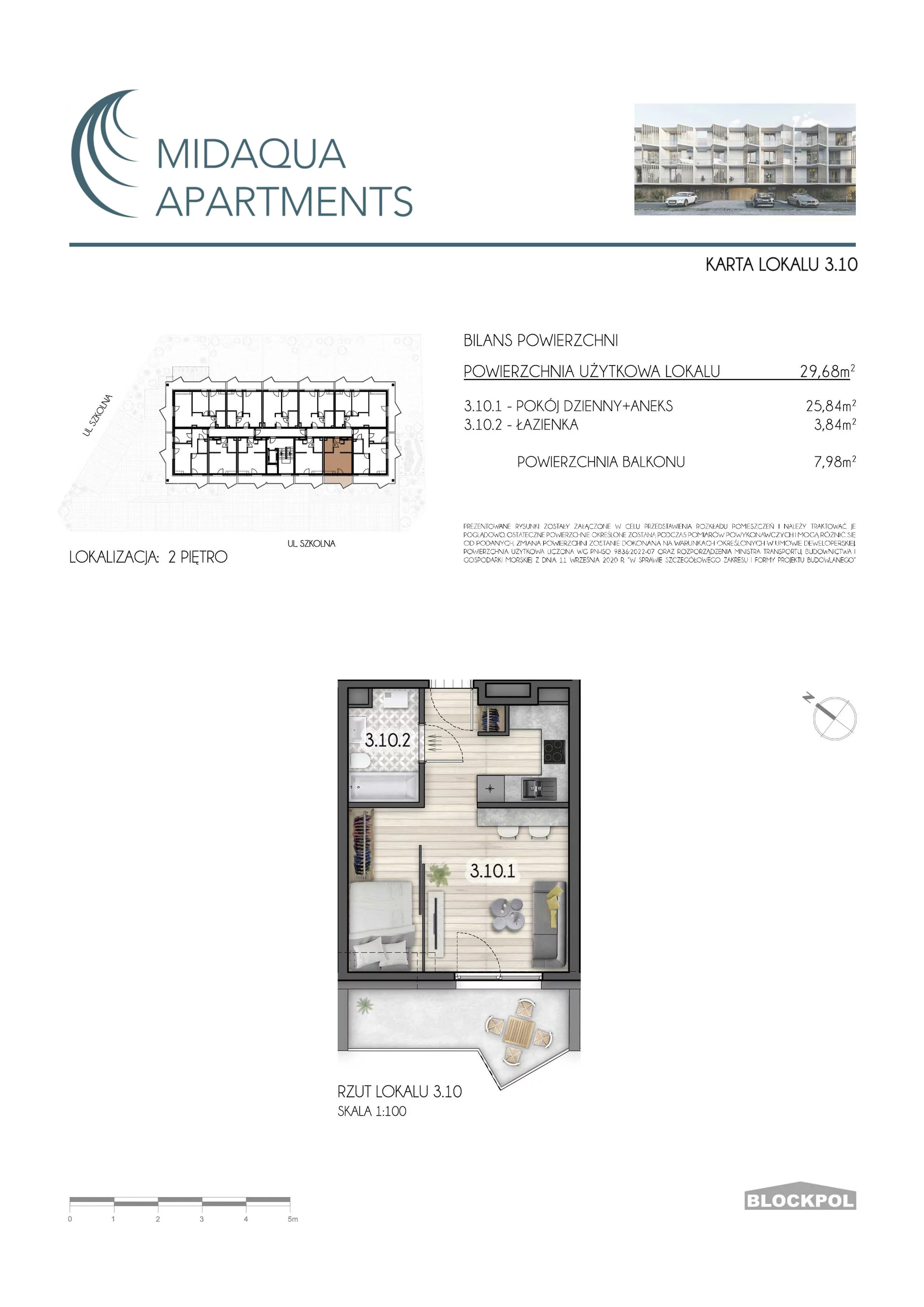 1 pokój, apartament 29,68 m², piętro 2, oferta nr 3.10, MidAqua Apartments, Międzywodzie, ul. Szkolna