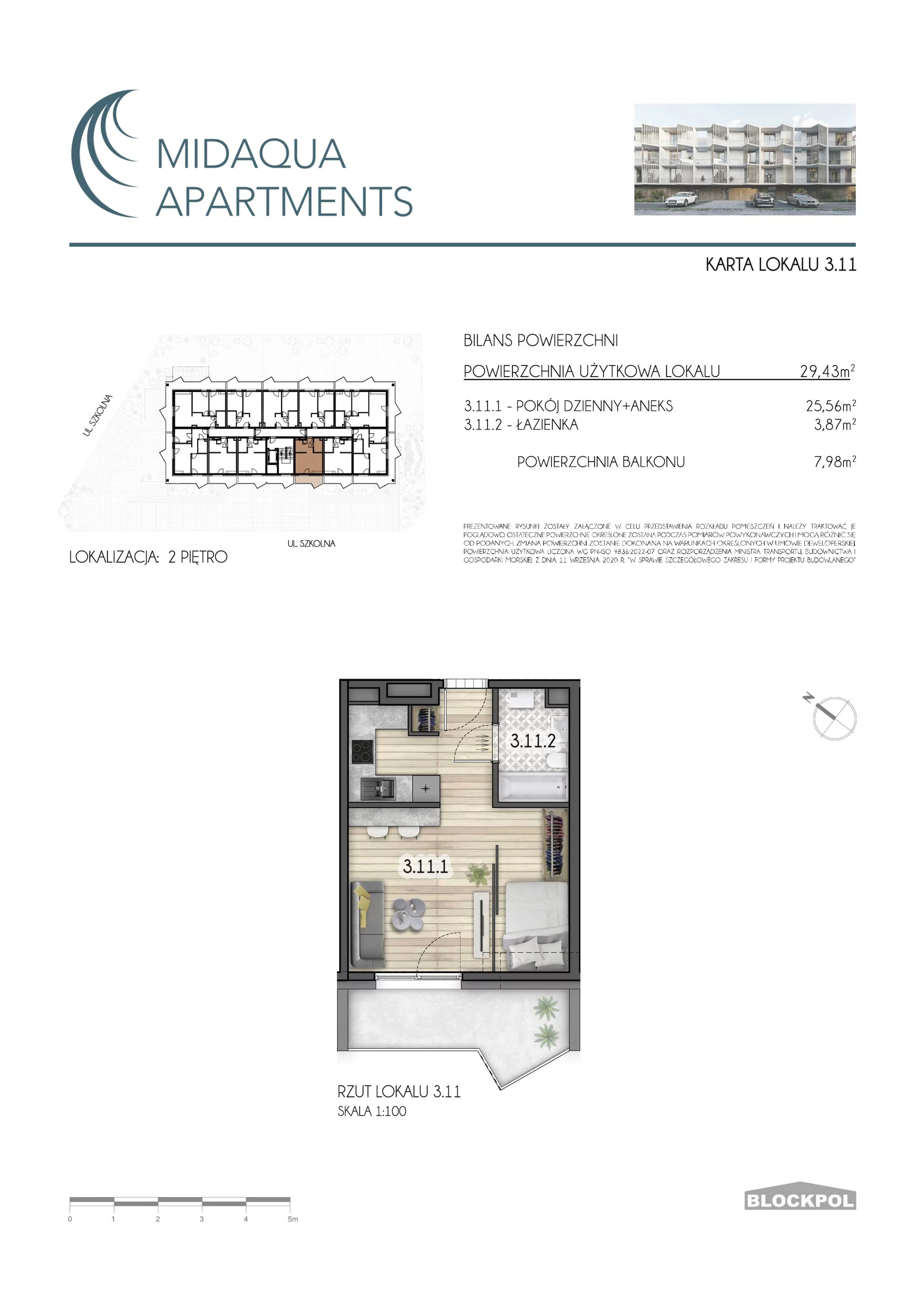 1 pokój, apartament 29,43 m², piętro 2, oferta nr 3.11, MidAqua Apartments, Międzywodzie, ul. Szkolna