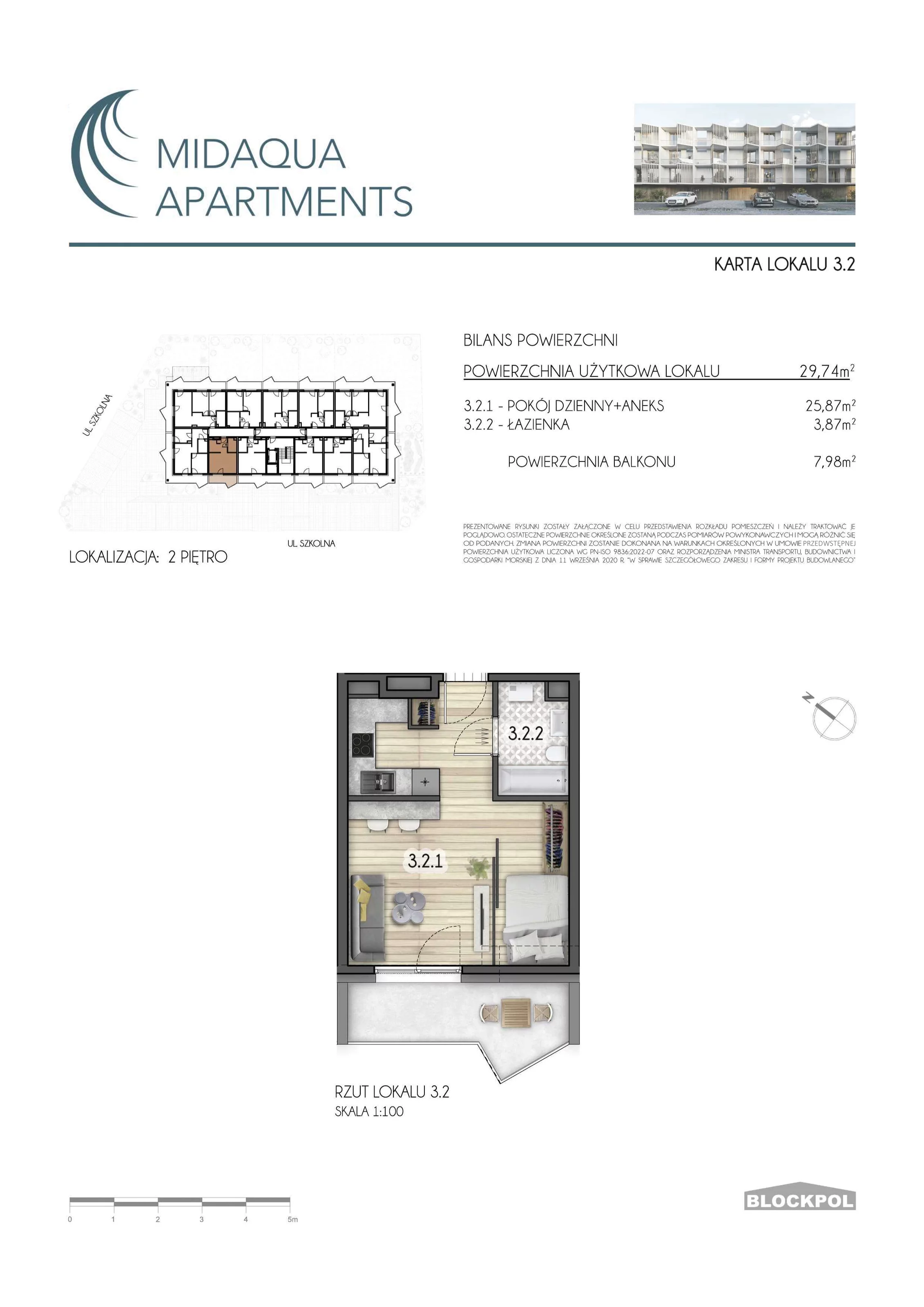 1 pokój, apartament 29,74 m², piętro 2, oferta nr 3.2, MidAqua Apartments, Międzywodzie, ul. Szkolna