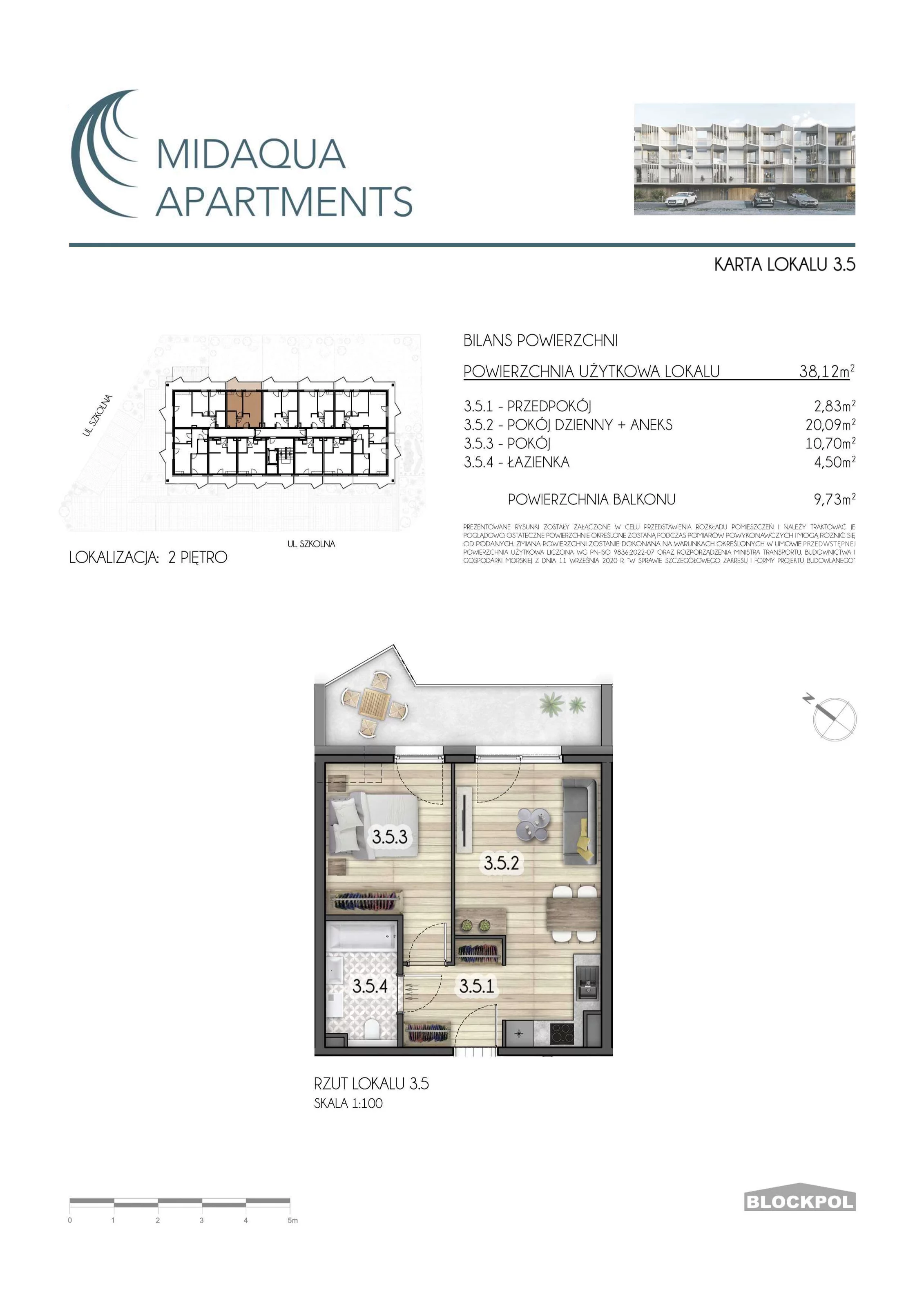 2 pokoje, apartament 38,12 m², piętro 2, oferta nr 3.5, MidAqua Apartments, Międzywodzie, ul. Szkolna