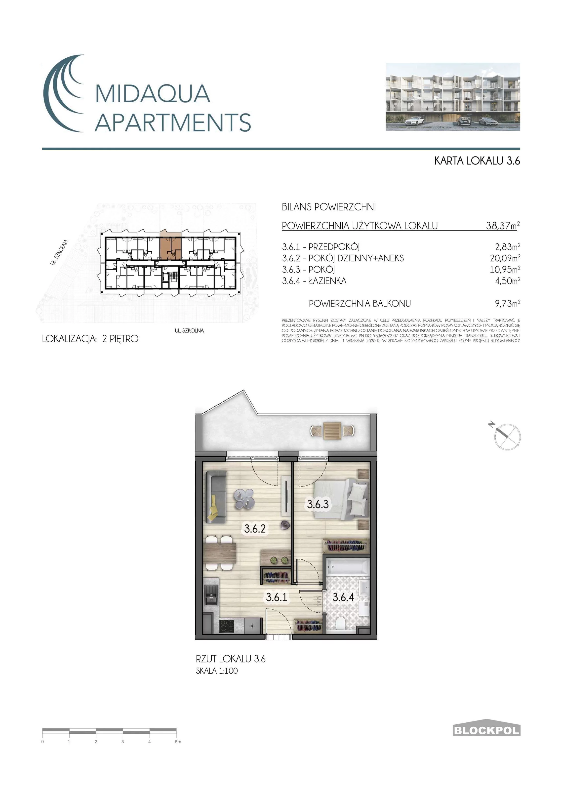 2 pokoje, apartament 38,37 m², piętro 2, oferta nr 3.6, MidAqua Apartments, Międzywodzie, ul. Szkolna