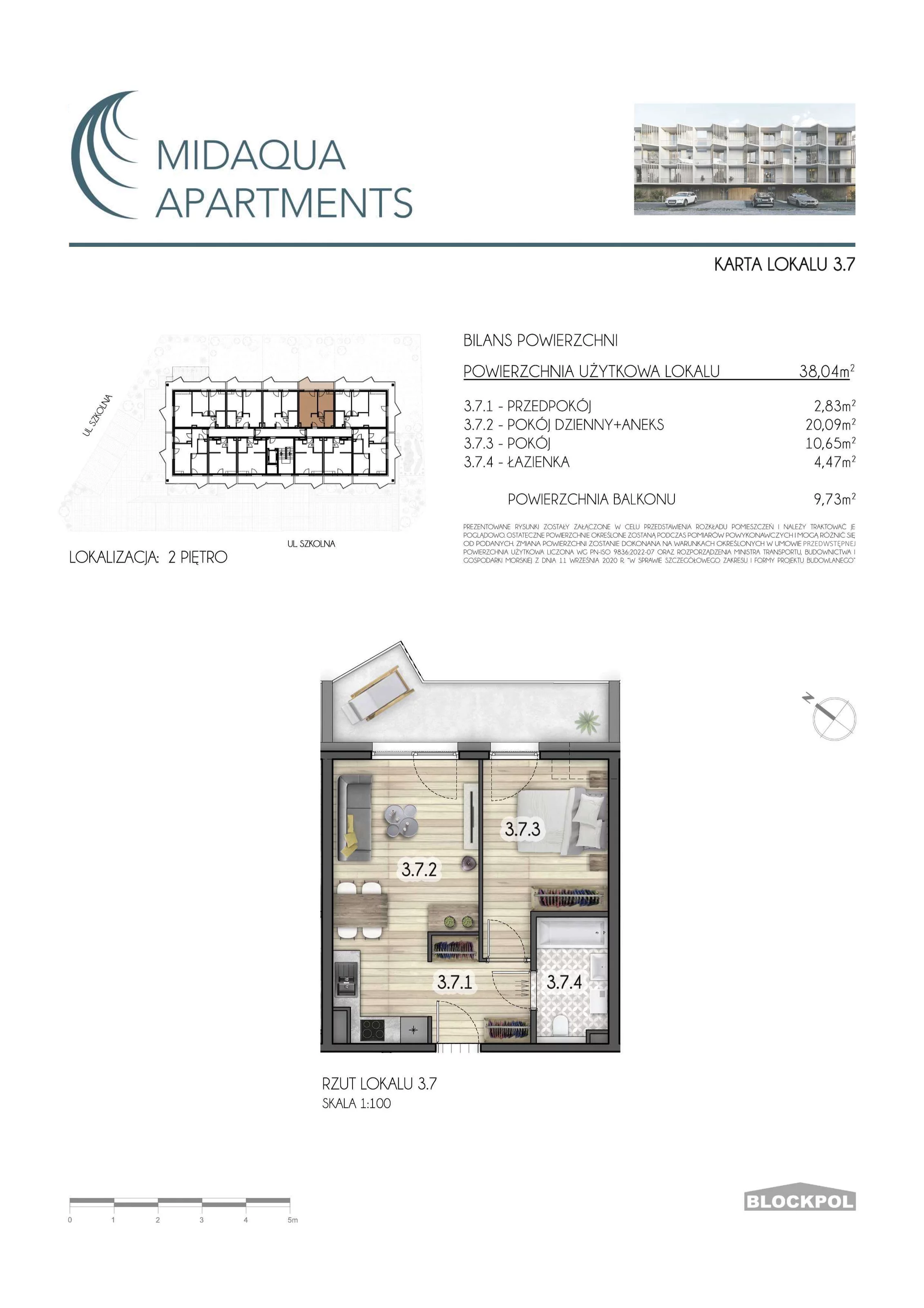 2 pokoje, apartament 38,04 m², piętro 2, oferta nr 3.7, MidAqua Apartments, Międzywodzie, ul. Szkolna