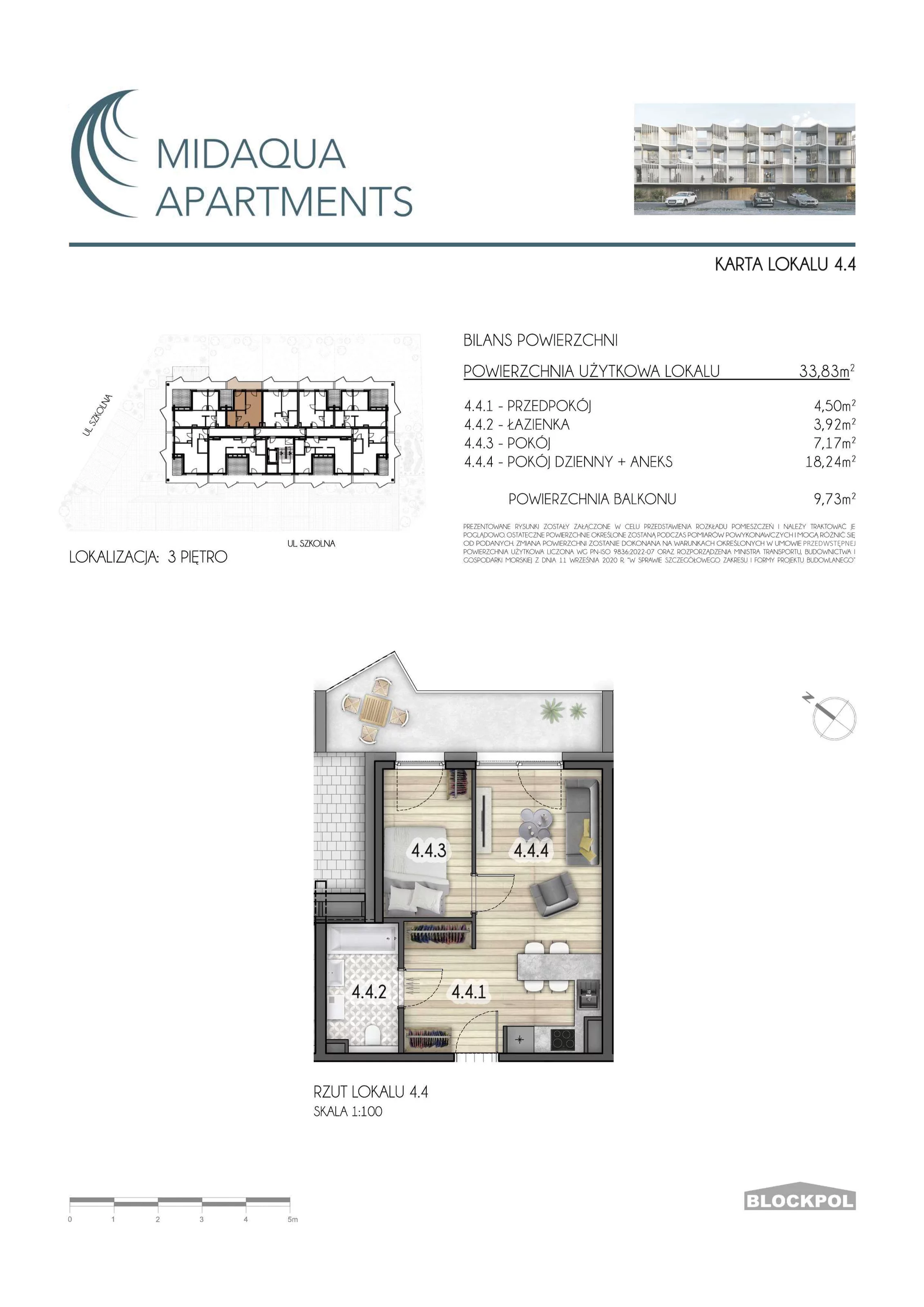 2 pokoje, apartament 33,83 m², piętro 3, oferta nr 4.4, MidAqua Apartments, Międzywodzie, ul. Szkolna