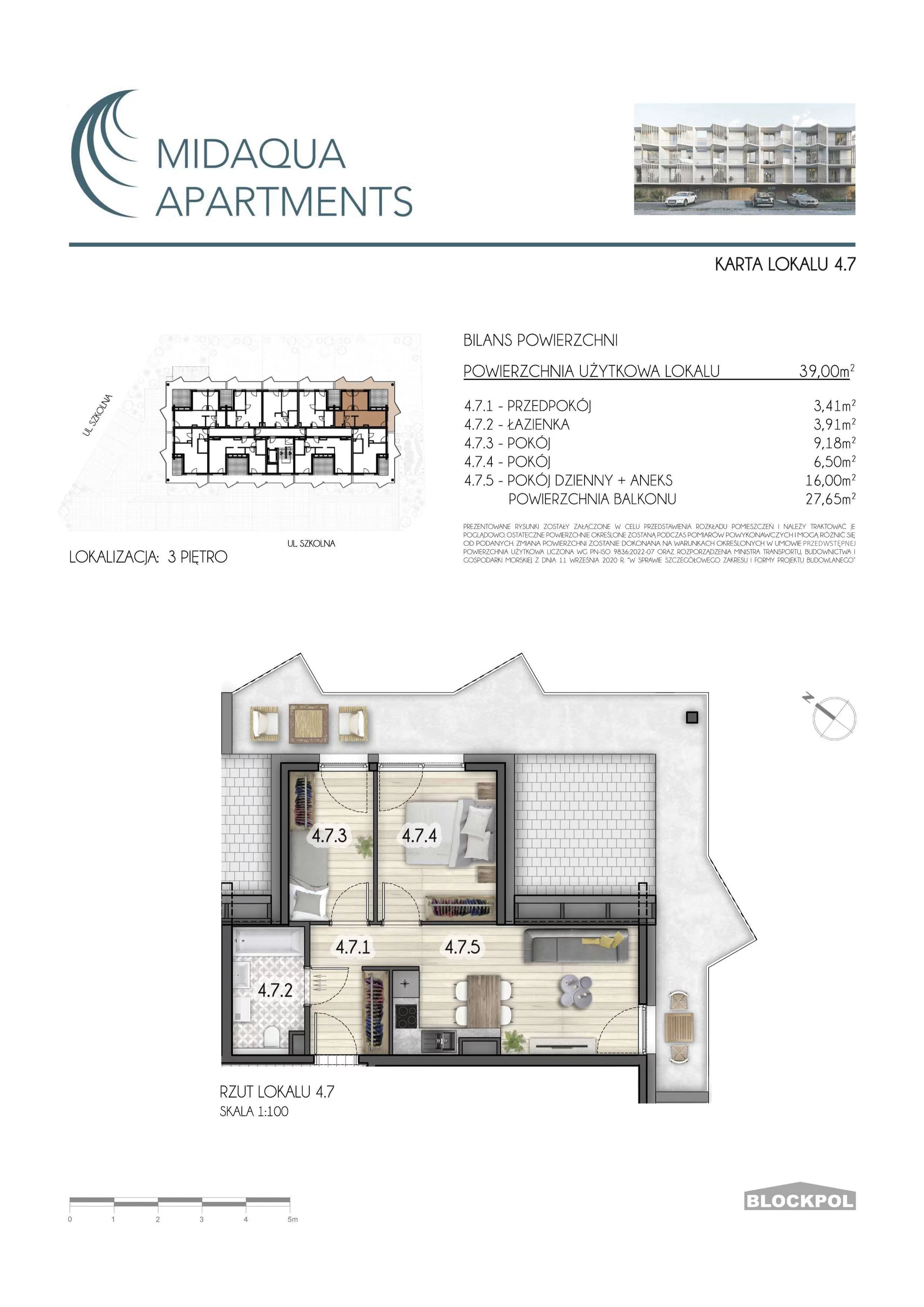 3 pokoje, apartament 39,00 m², piętro 3, oferta nr 4.7, MidAqua Apartments, Międzywodzie, ul. Szkolna